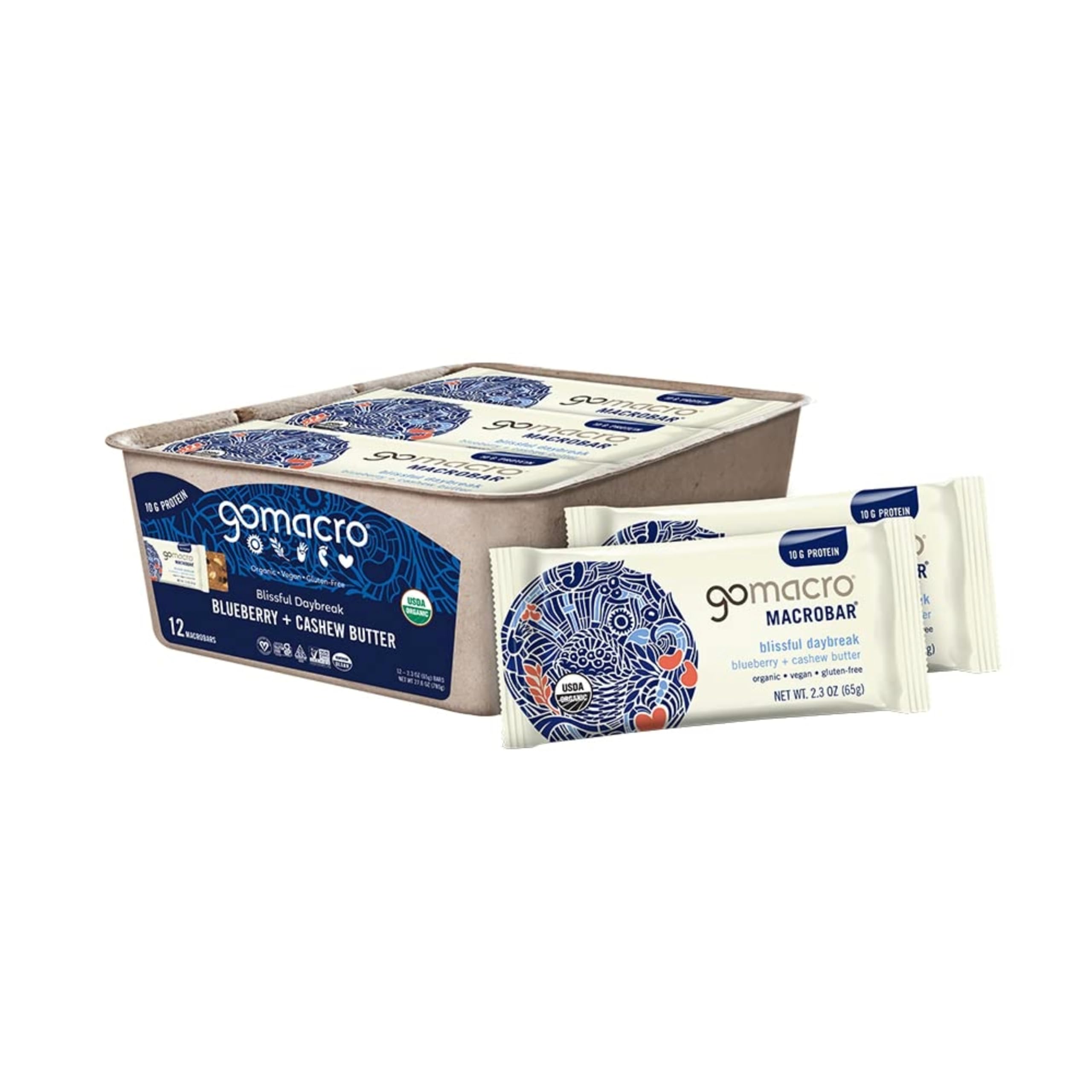 GoMacro Macrobar Organic Vegan Protein Bars - Blueberry + Cashew Butter , 2.3 Ounce