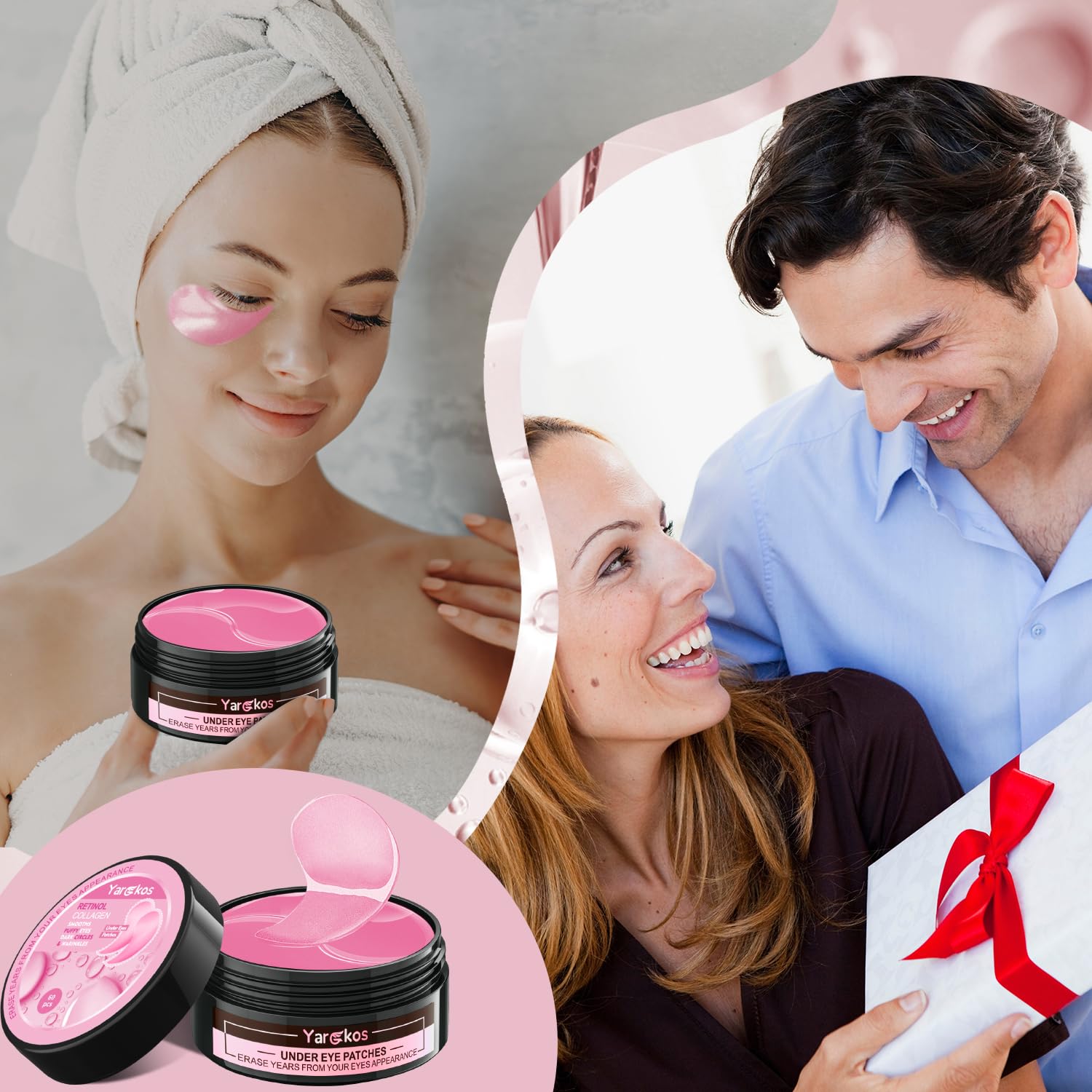 2 Packs Under Eye Patches Kit - 60 Pcs Pink & Green Gel Masks