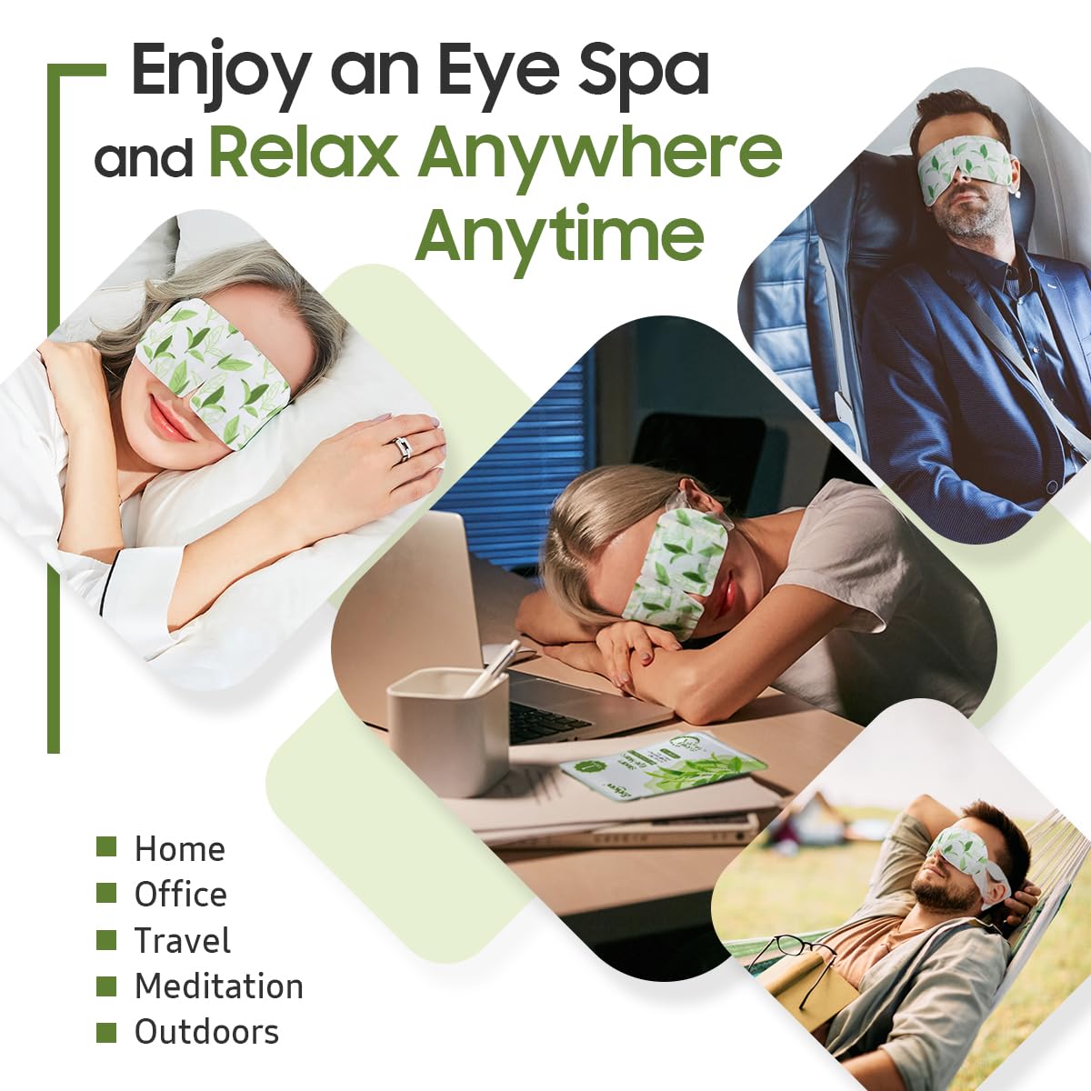 BeHoomi Self Heating Steam Eye Mask – Green Tea Scented Warm Compress Heated Eye Mask for Sleep, Spa & Relaxation (20 Pack)