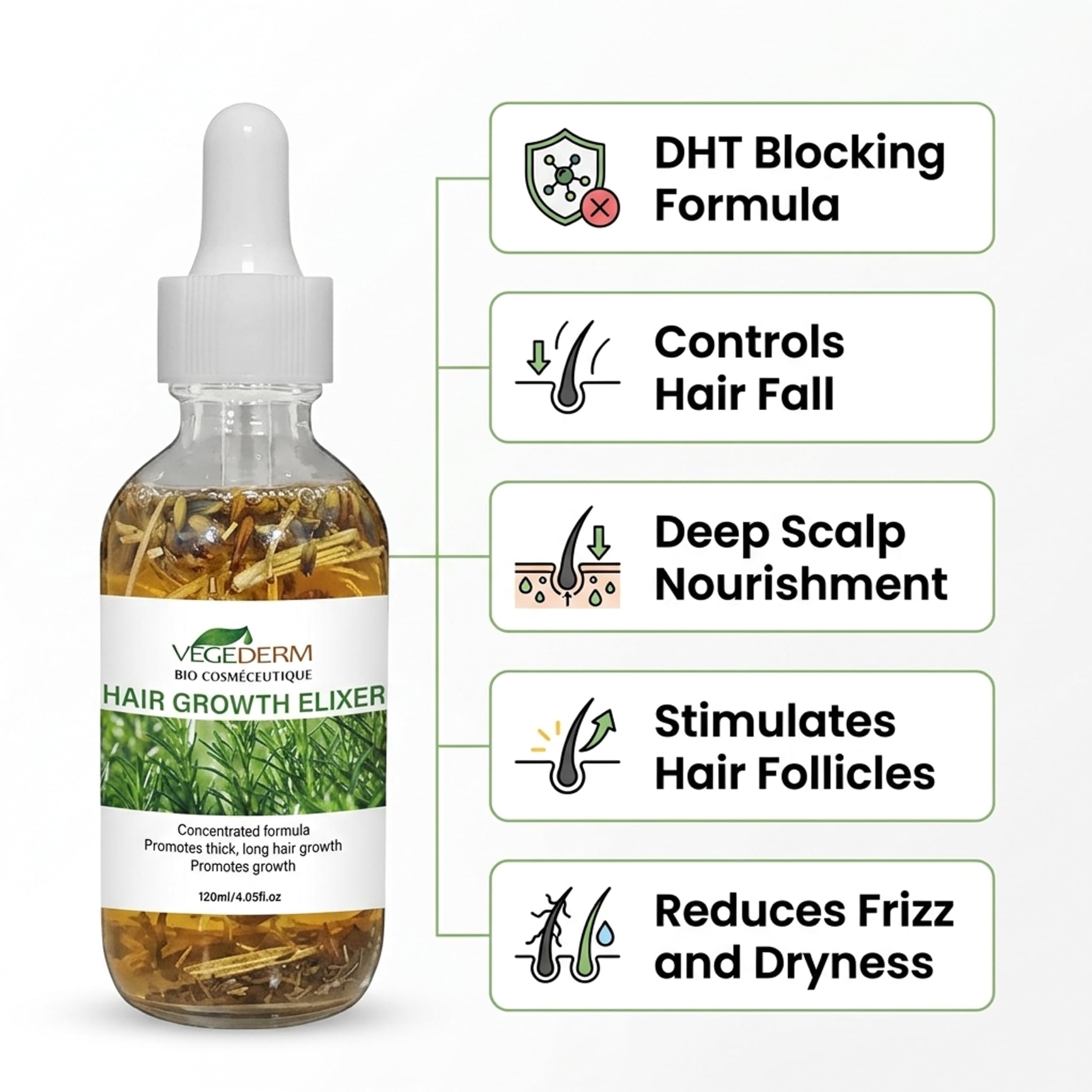 VEGEDERM Hair Growth Oil | 20+ Herbal Oils with Rosemary, Castor & Bhringraj | DHT Blocker Serum for Hair Fall Control & Regrowth | For Men & Women, All Hair Types | 4.05 Fl Oz