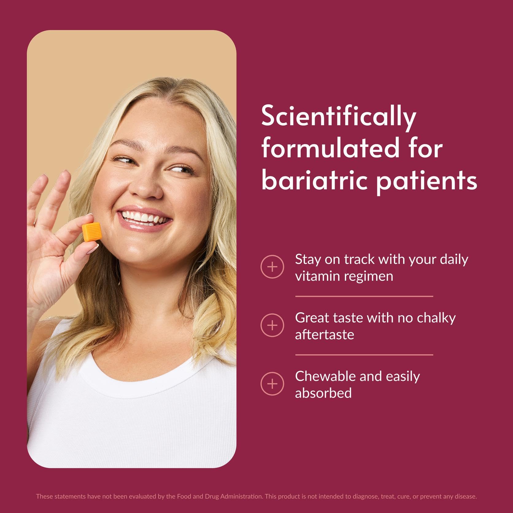 Bariatric Advantage Multi Chewy Bite - Soft Chew Multivitamin for Bariatric Surgery Patients - Chewable Multivitamin with Folic Acid, Vitamin D3 & More - Tropical Orange Flavor - 60 Count