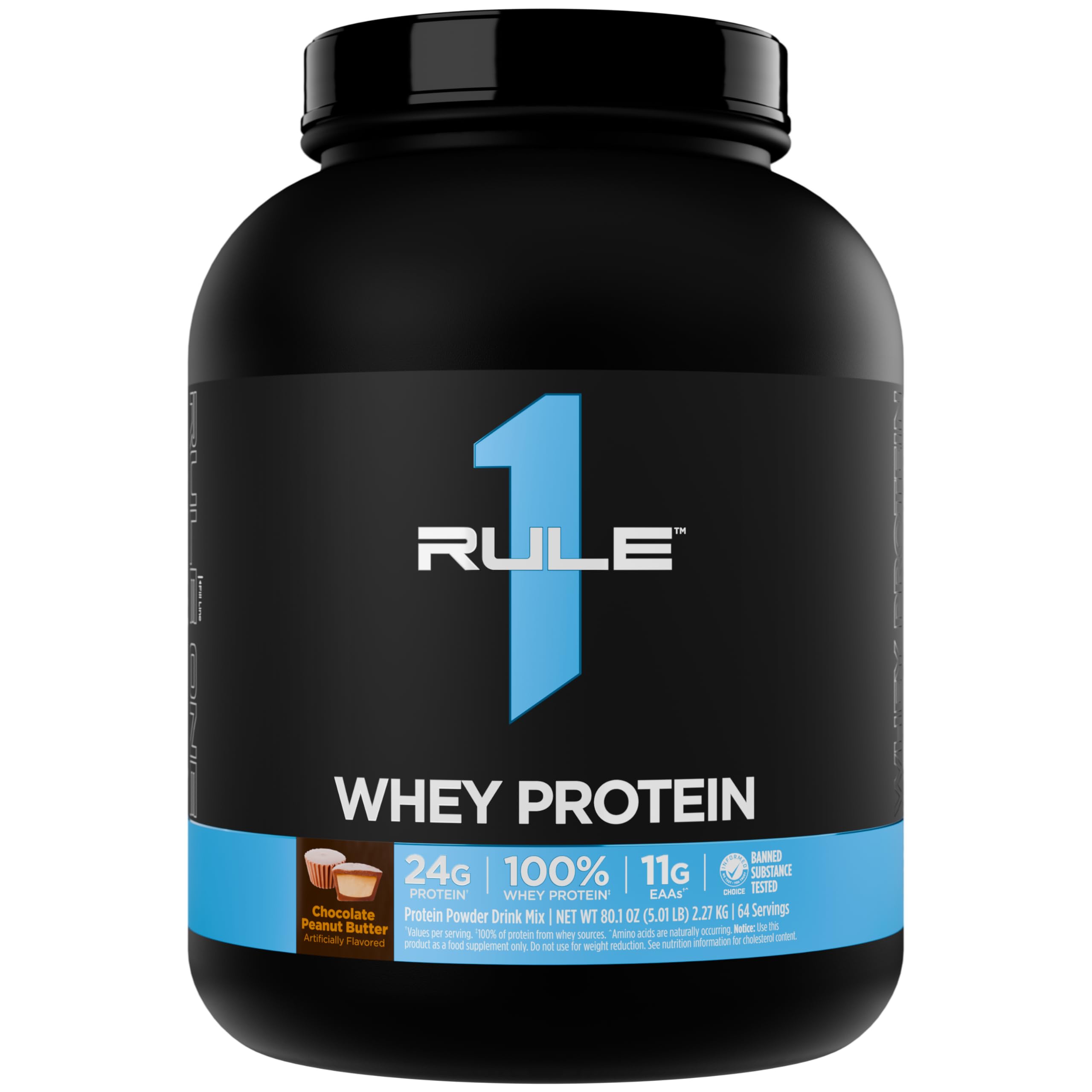 Rule 1 Proteins Whey Protein – 24g Fast-Acting Protein from All-Whey Sources with Naturally Occurring EAAs & BCAAs for Workout Recovery or Anytime Use (5 Pounds, Chocolate Peanut Butter)