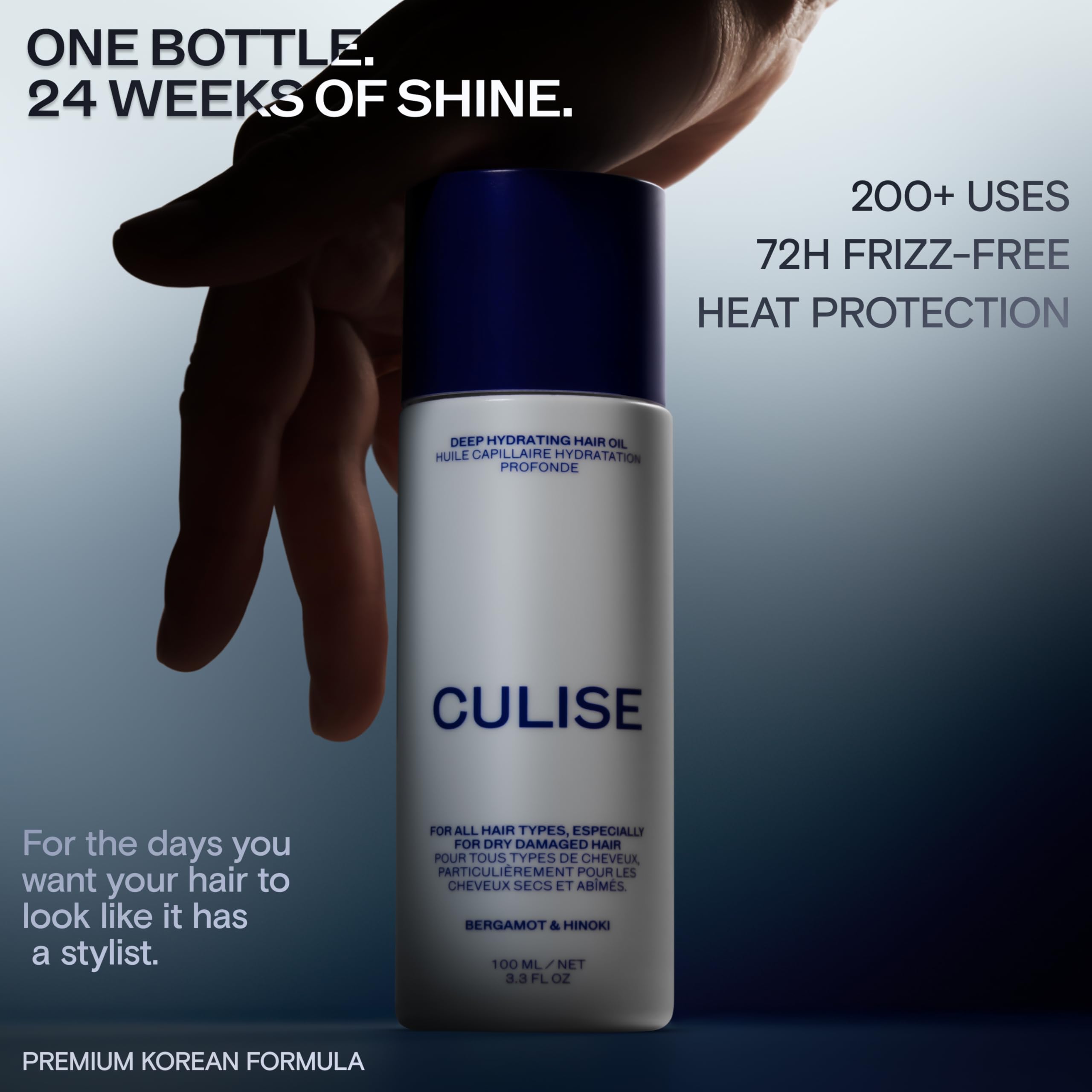 CULISE Korean Hair Oil for Dry Damaged Frizzy Hair - Anti Frizz Heat Protectant, High Shine Gloss Serum for Smooth Split Ends, Sea Buckthorn & Grapeseed Oil, Wavy, Curly, Frizz Control, Color Safe