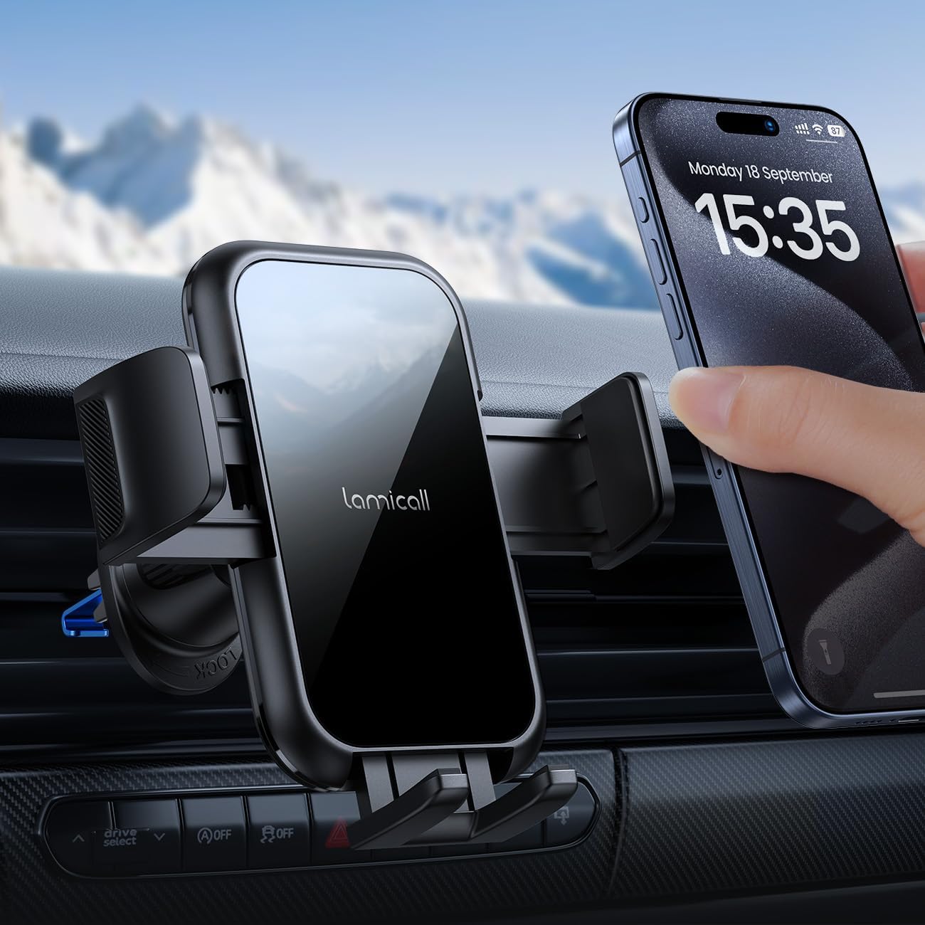Car Phone Mount Vent Holder, 4-Lock Stable, 360° Rotation, Fits Thick Cases