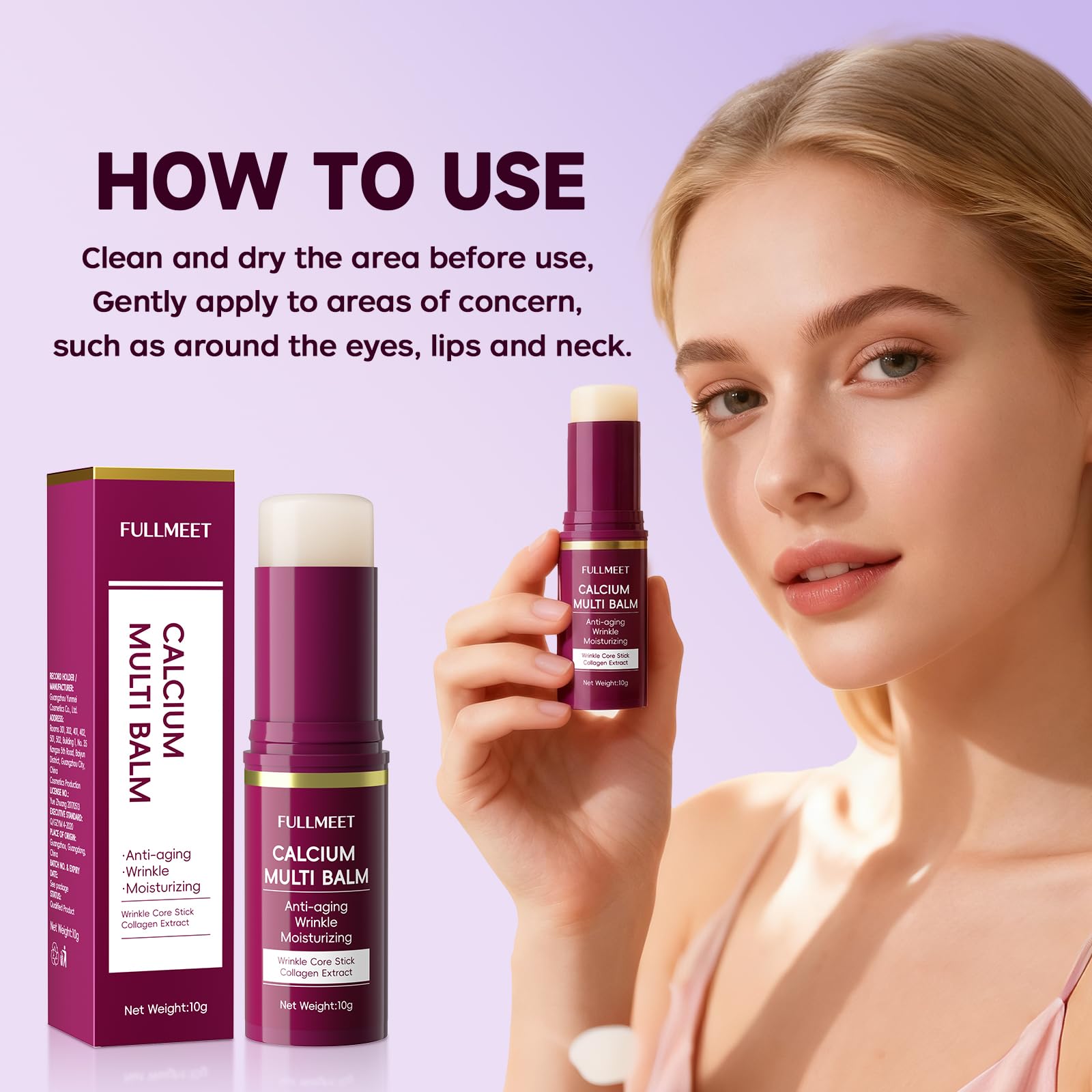 FullMeet Calcium Volume Multi Balm - Collagen All-in-One Moisturizing Stick for Face, Neck & Eyes - Anti-Aging Wrinkle Core Stick (10g)