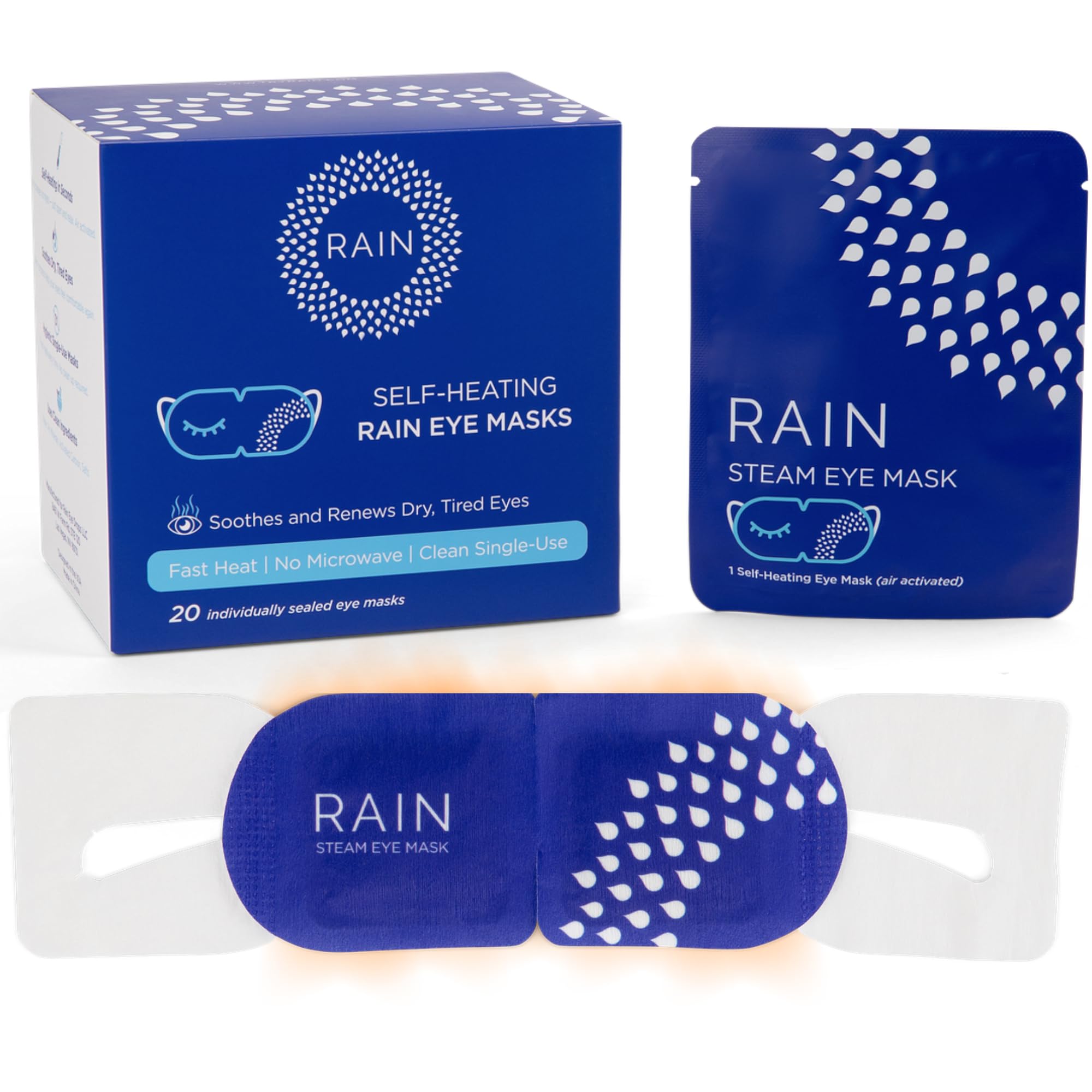 Rain Self Heating Steam Eye Mask - Moist Heat Therapy (20 Masks)