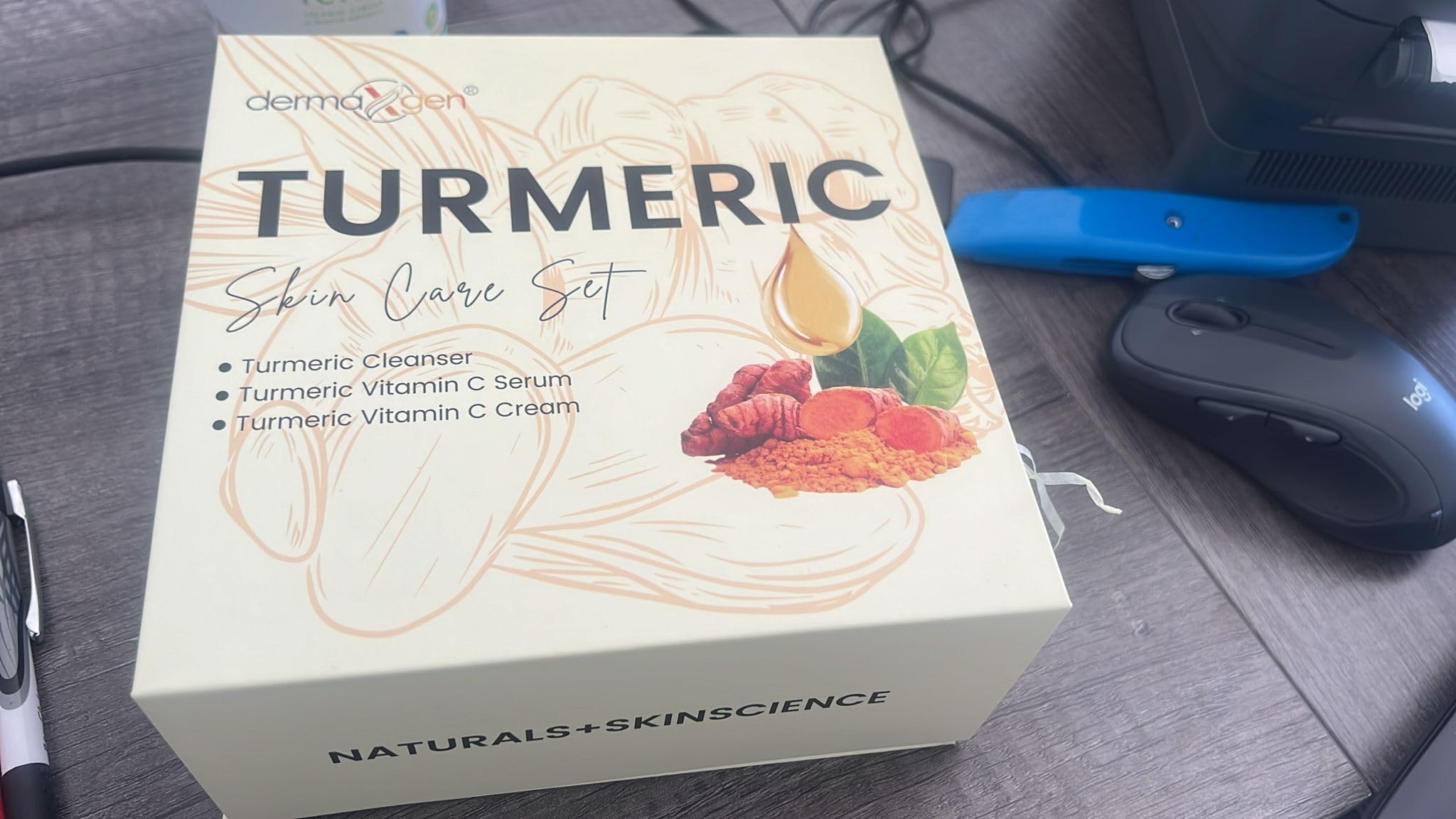DERMAXGEN Turmeric Premium Glow Boosting Set - Organic Anti-Aging & Acne Control - Includes Cleanser, Serum & Cream for Oily Skin (Set of 3)