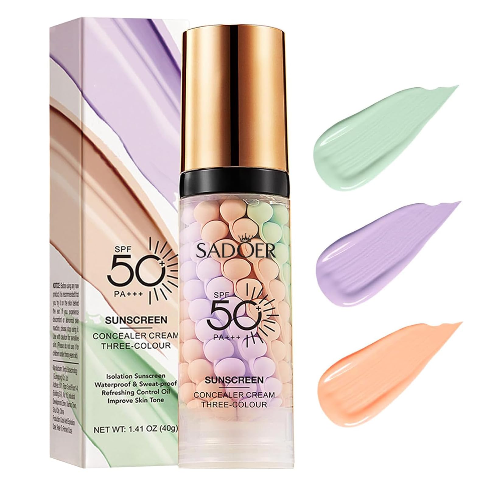 3 In 1Primer for Face Before Makeup,Sunscreen Isolation Cream, SPF 50, One Step Color Corrector Face Primer, Blurs Imperfections Oil Control & Moisturizing Skin Tone Correcting,Radiance Skin
