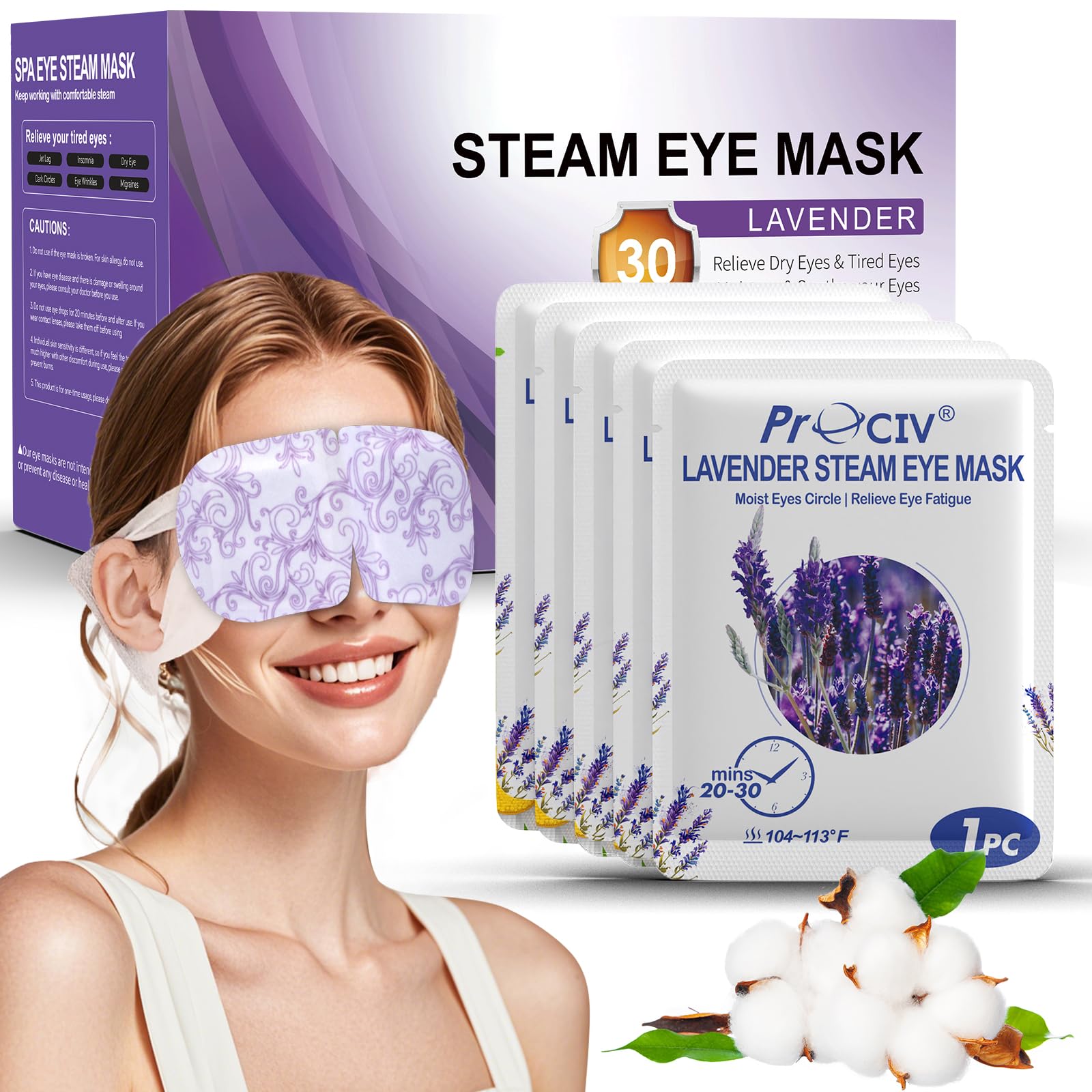 30 Packs Lavender Steam Eye Masks - Self-Heating Warm Compress for Dry Eyes