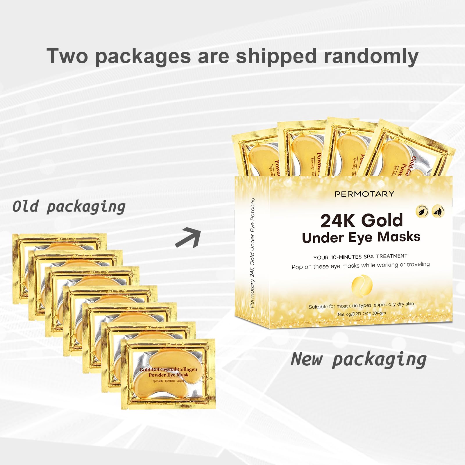 Permotary 24K Gold Crystal Collagen Eye Masks - Valentine's Day Gift (30 Pairs)