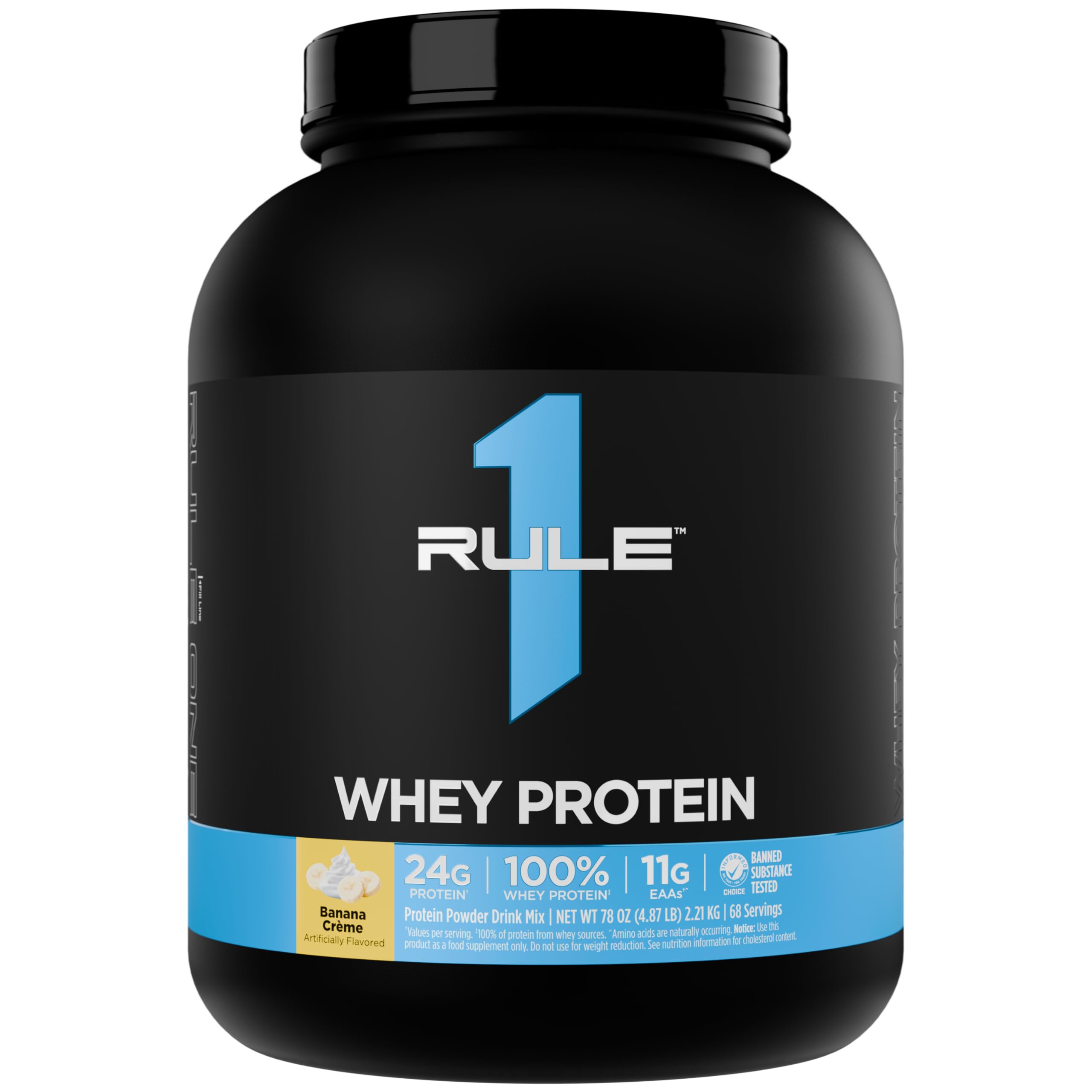 Rule 1 Proteins Whey Protein – 24g Fast-Acting Protein from All-Whey Sources with Naturally Occurring EAAs & BCAAs for Workout Recovery or Anytime Use (5 Pounds, Banana Crème)