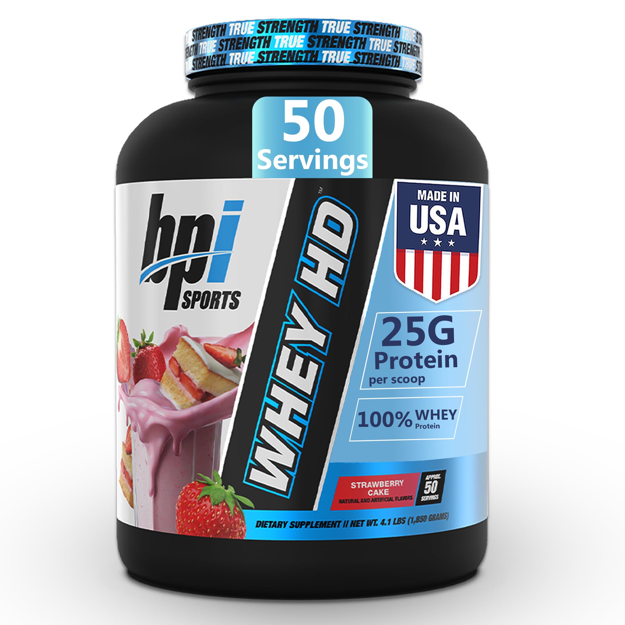 BPI Sports Whey HD Ultra Premium Protein Powder Isolate | Workout Whey Protein Powder for Men & Women for Muscle Gain | Milk Protein Concentrates | Strawberry Cake, 4.07 Pound