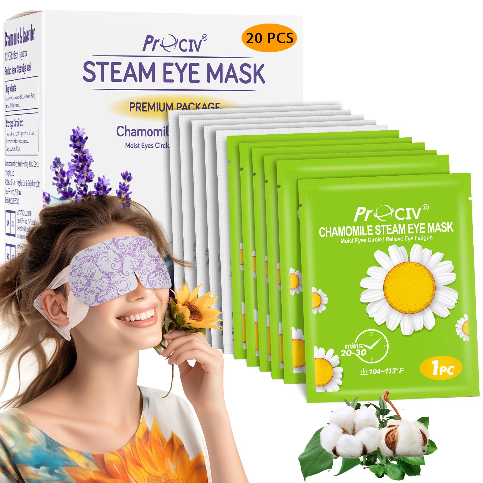 ProCIV 20 Packs Disposable Steam Eye Masks - Self-Heating for Dry Eyes
