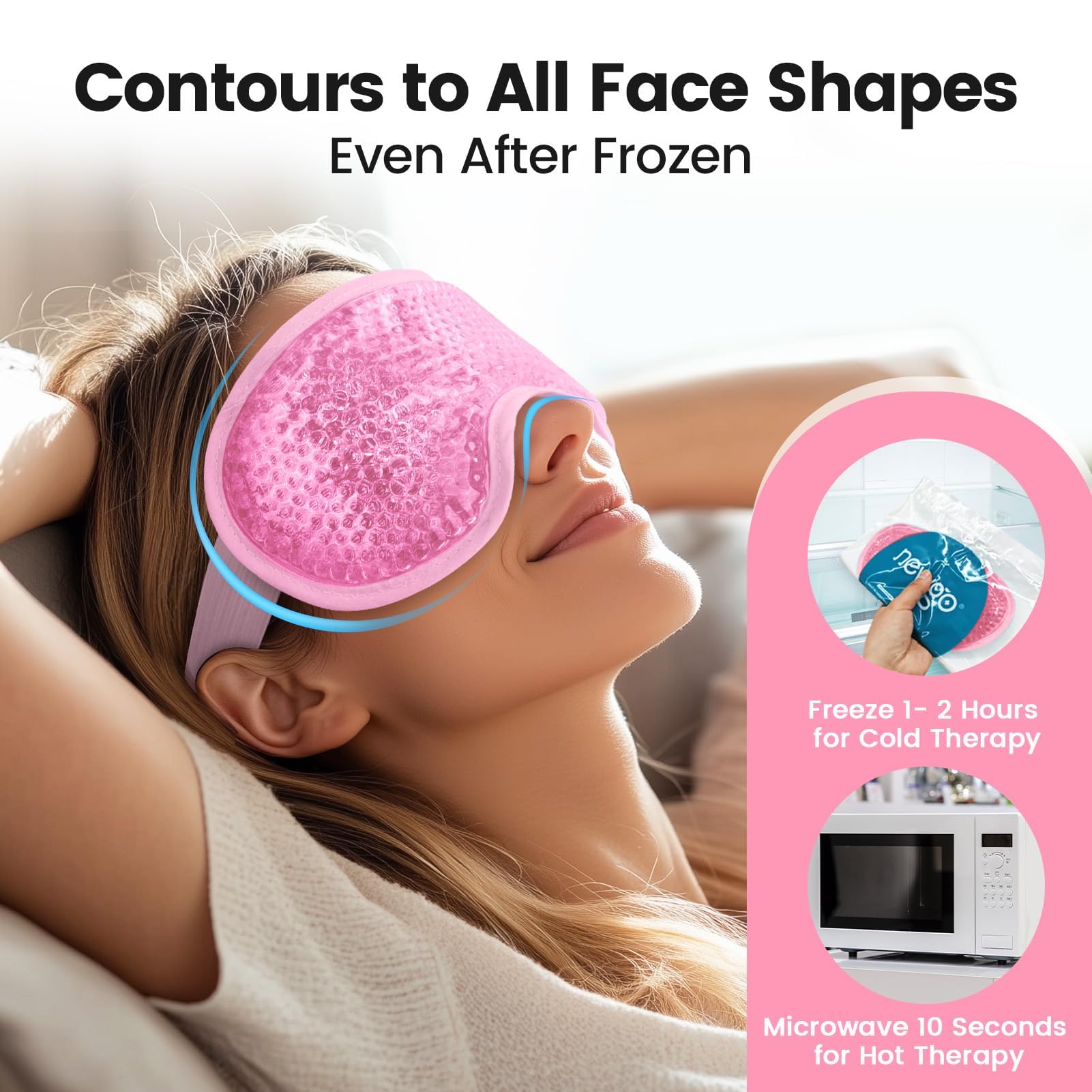 NEWGO Reusable Cooling Gel Eye Mask – Cold Ice Pack for Puffy Eyes, Dark Circles, Migraine & Stress Relief with Plush Backing (Pink)