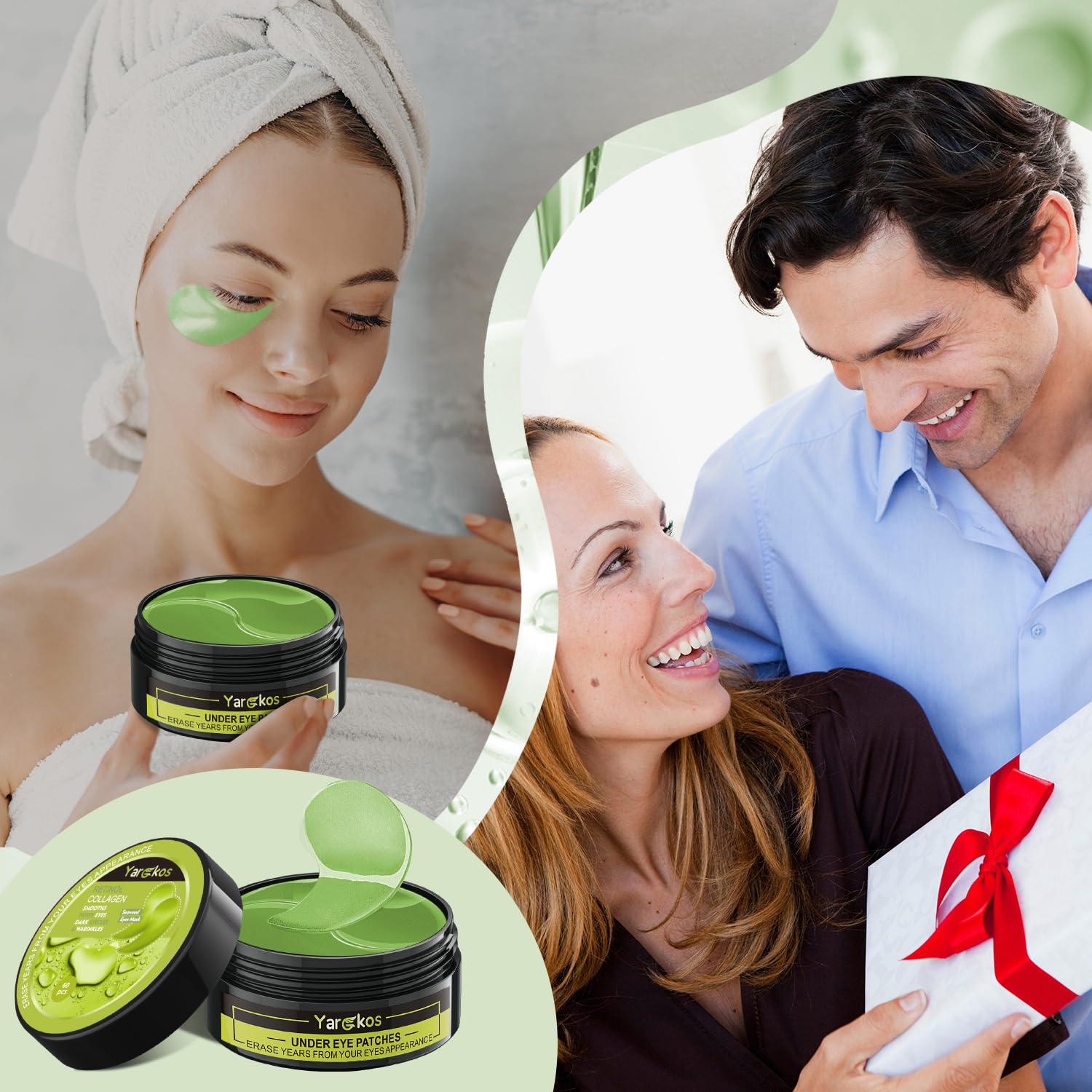 2 Packs Under Eye Patches - Green Tea & Rose Collagen (60 Pcs)