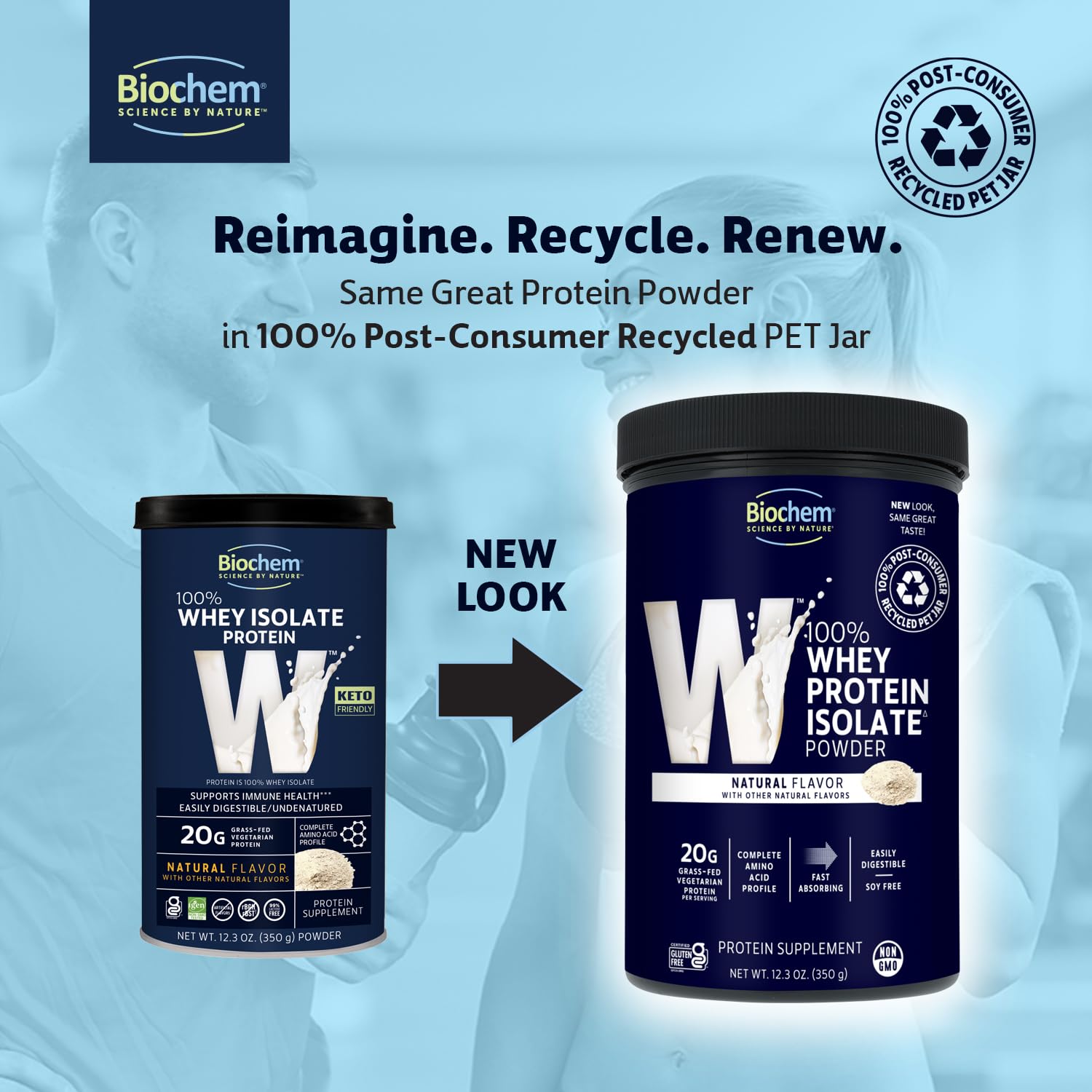 Biochem 100% Whey Isolate Protein - Natural Flavor - 12.3 Ounce, Preworkout & Immune Health - 20g Vegetarian Protein - Easily Digestible - Refreshing Taste - Keto Friendly & Easy To Mix…