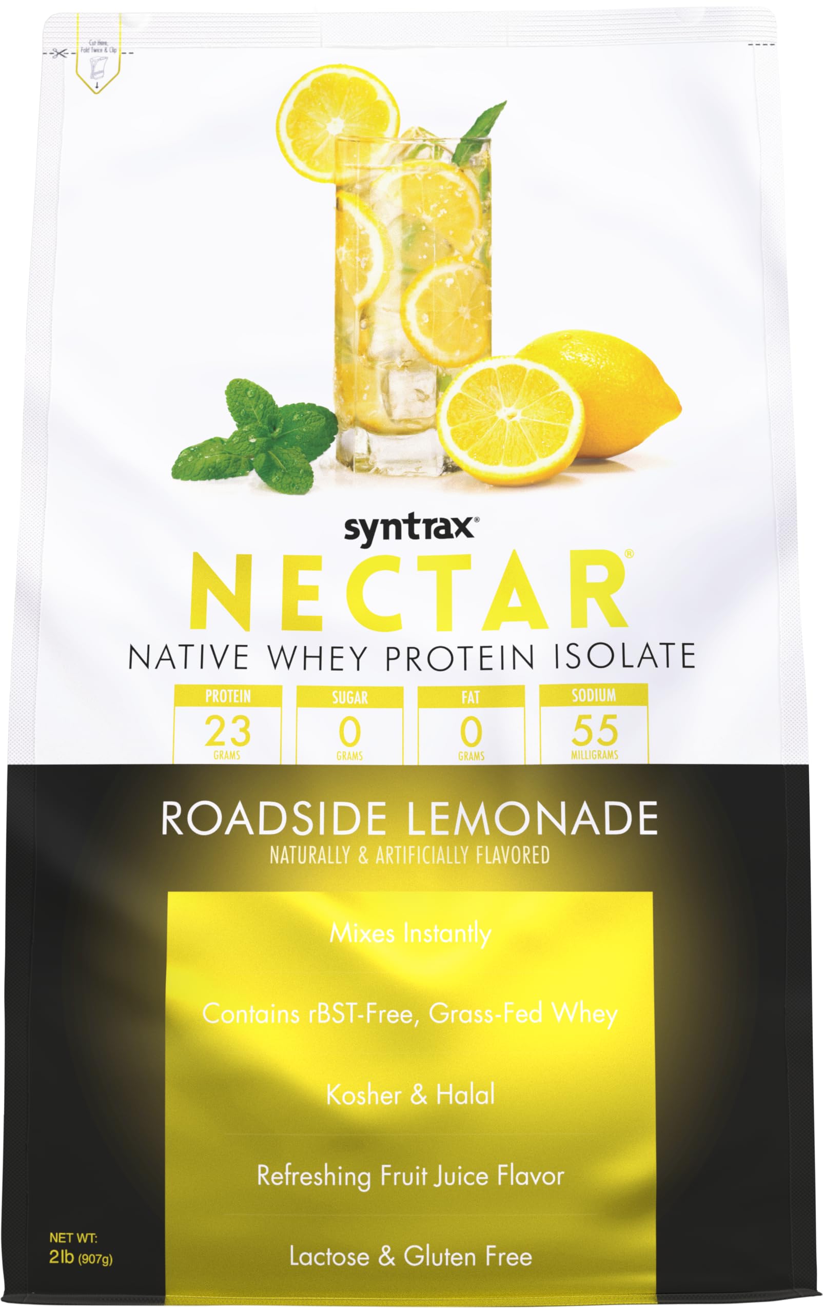 Syntrax Nutrition Nectar, 100% Whey Protein Isolate Powder, Refreshing Fruit Flavored, Roadside Lemonade, 2 lbs
