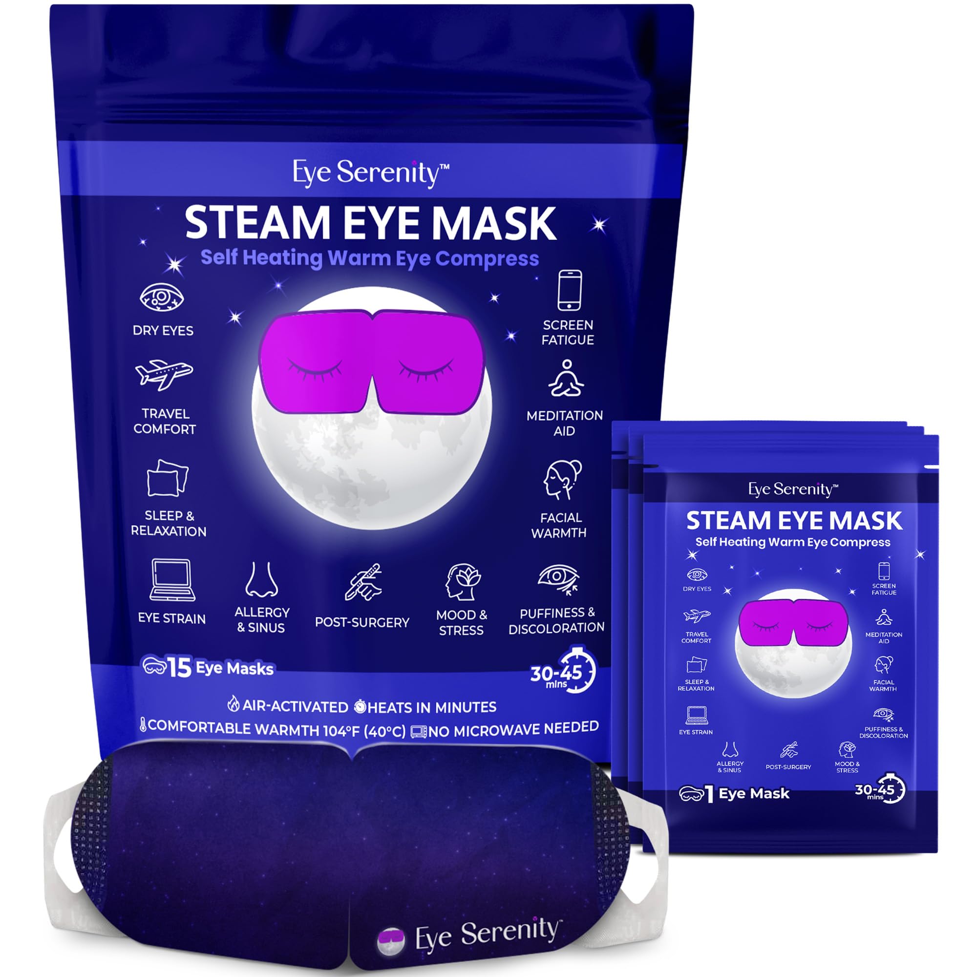 Self-Heating Steam Eye Mask - Moist Heat Warm Compress for Dry Eyes, Stye Relief & Puffiness - Unscented Disposable Eye Mask (Travel & Relaxation)