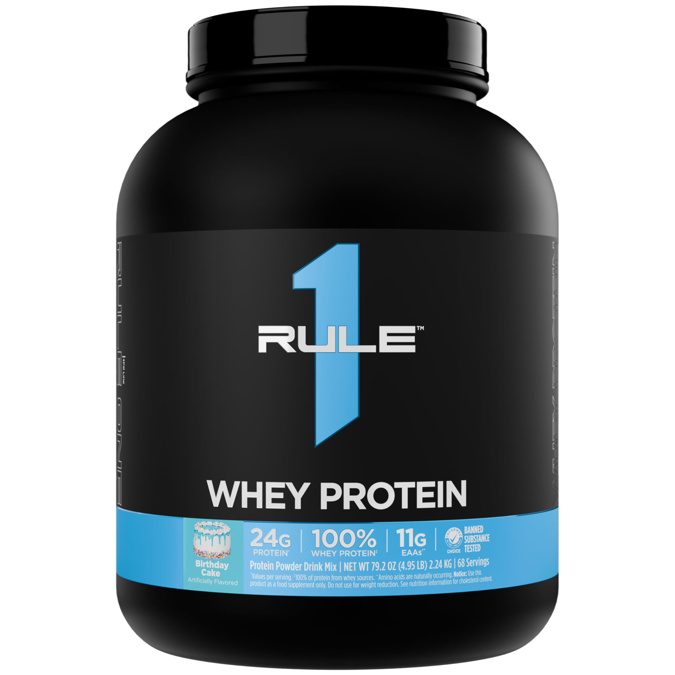Rule 1 Proteins Whey Protein – 24g Fast-Acting Protein from All-Whey Sources with Naturally Occurring EAAs & BCAAs for Workout Recovery or Anytime Use (5 Pounds, Birthday Cake)
