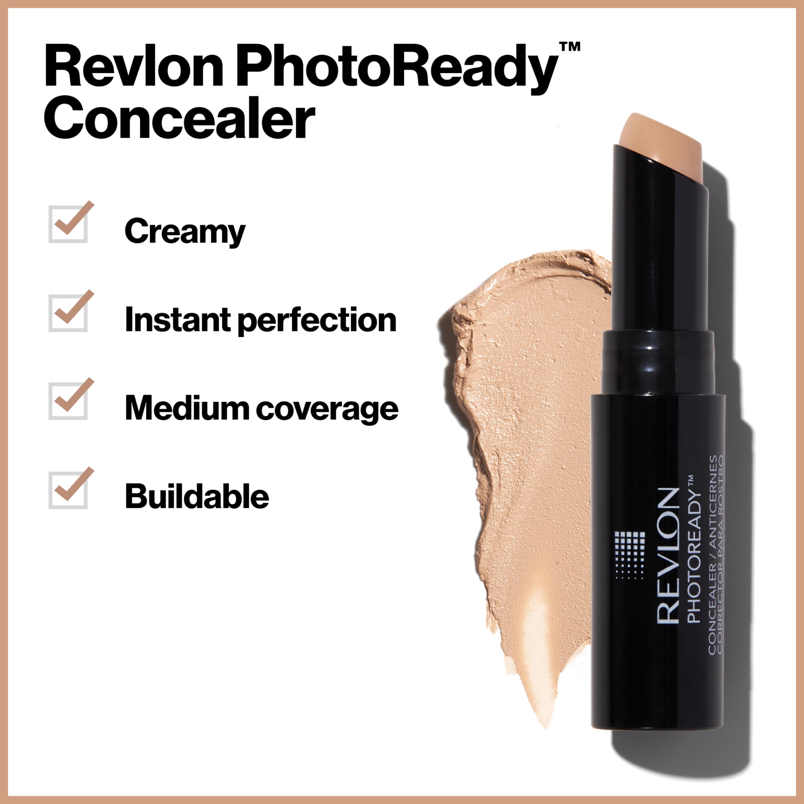 Revlon Concealer Stick, PhotoReady Face Makeup for All Skin Types, Longwear Medium- Full Coverage with Creamy Finish, Lightweight Formula, 005 Medium Deep, 0.16 Oz