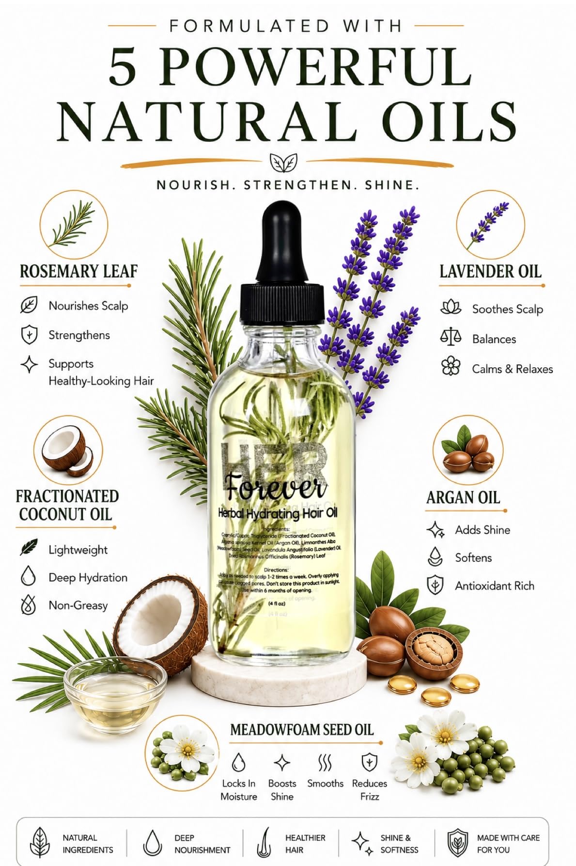 Forever Her Herbal Hydrating Hair Oil for All HER Hair Types – Rosemary, Lavender & Argan Oil for Dry Hair, Scalp Care & Edges, 4 fl oz
