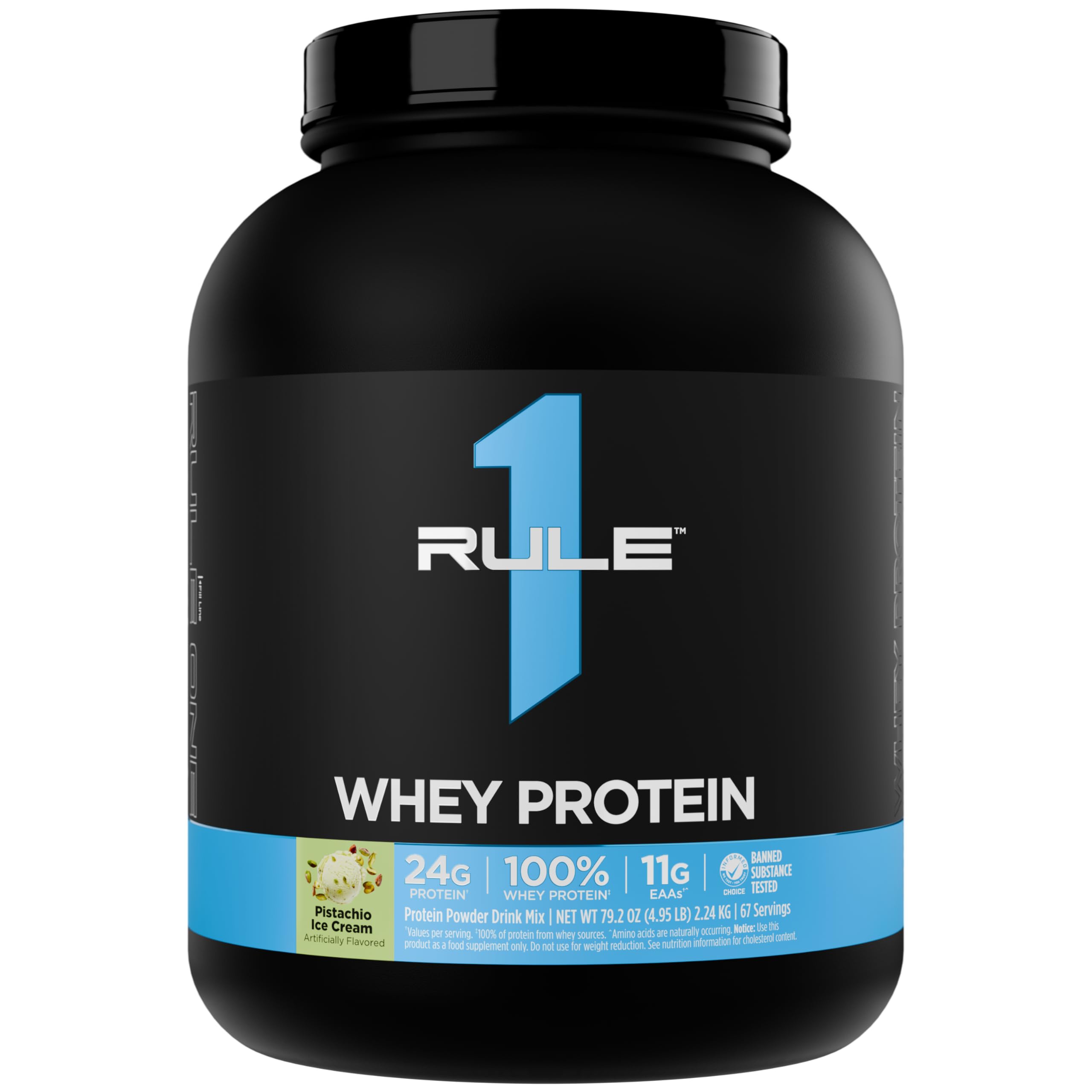 Rule 1 Proteins Whey Protein – 24g Fast-Acting Protein from All-Whey Sources with Naturally Occurring EAAs & BCAAs for Workout Recovery or Anytime Use (5 Pounds, Pistachio Ice Cream)