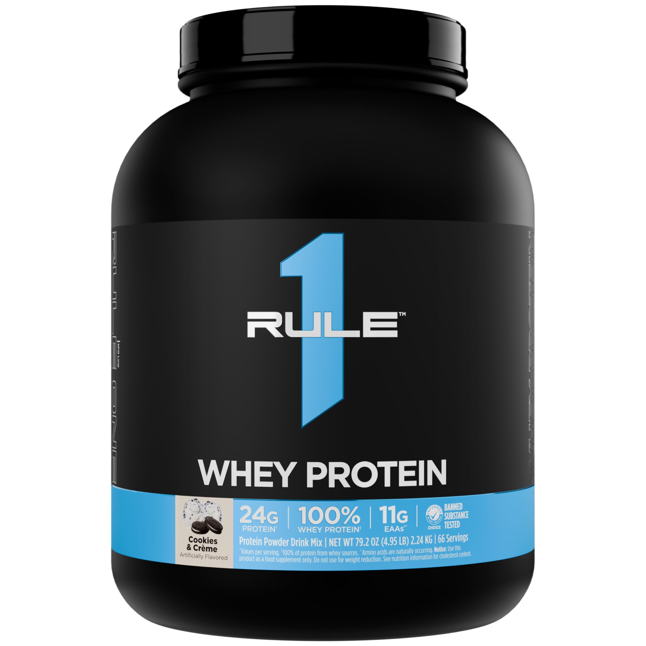 Rule 1 Proteins Whey Protein – 24g Fast-Acting Protein from All-Whey Sources with Naturally Occurring EAAs & BCAAs for Workout Recovery or Anytime Use (5 Pounds, Cookies & Crème)