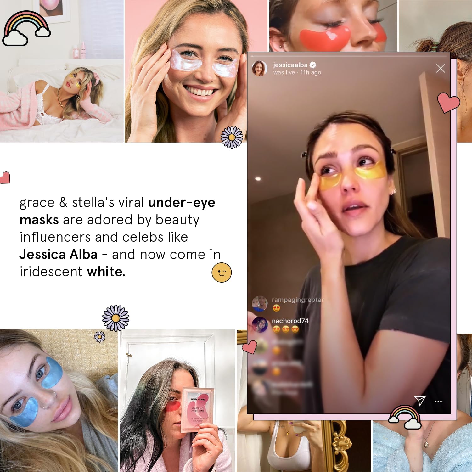 grace & stella Peptide & White Under Eye Patches - 24 Pairs - Firming Gel Masks with Niacinamide & Rice Extract