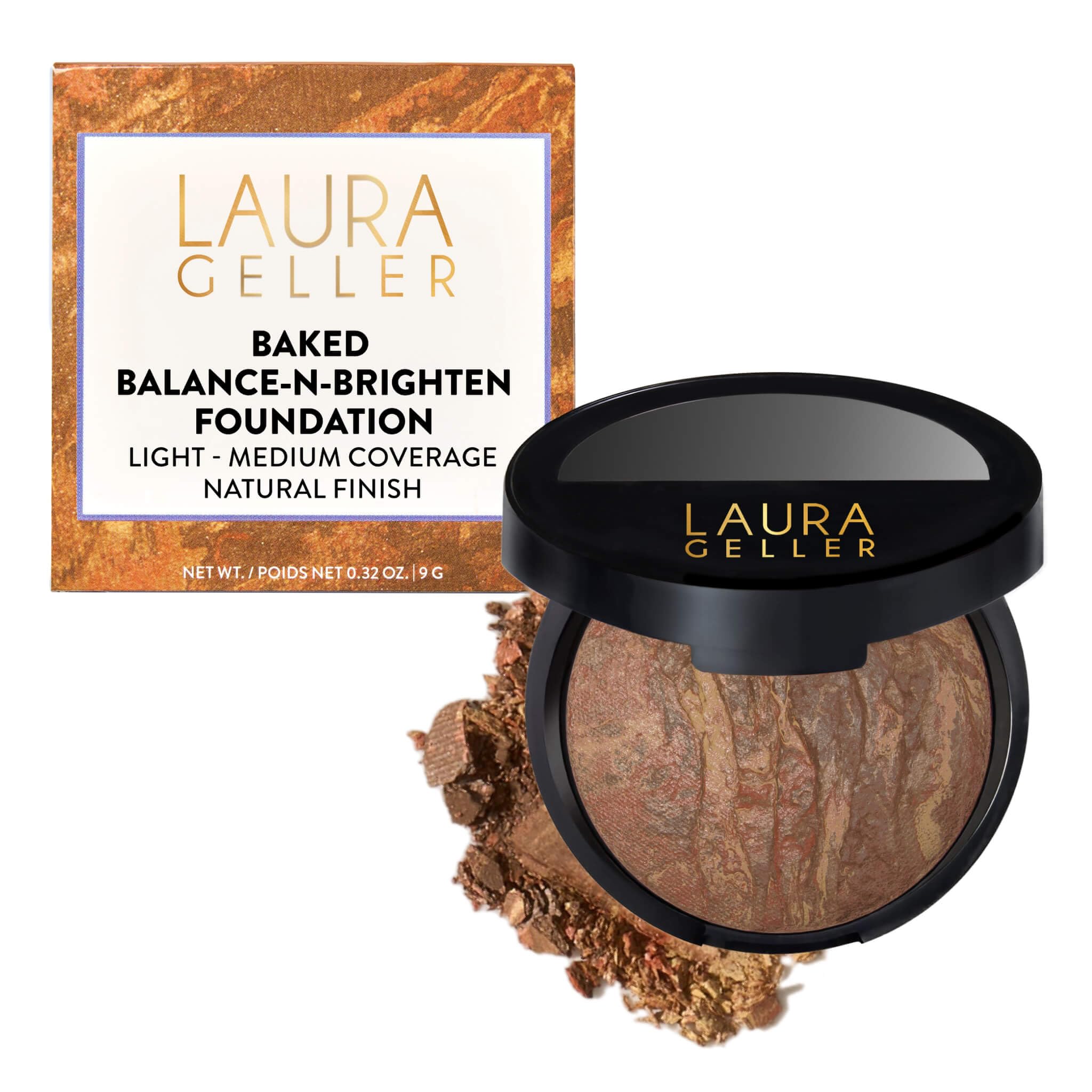 LAURA GELLER NEW YORK Award-Winning Baked Balance-n-Brighten Color Correcting Powder Foundation – Handmade in Italy – Buildable Coverage, Matte Finish – For Mature & Sensitive Skin – 08 Deep