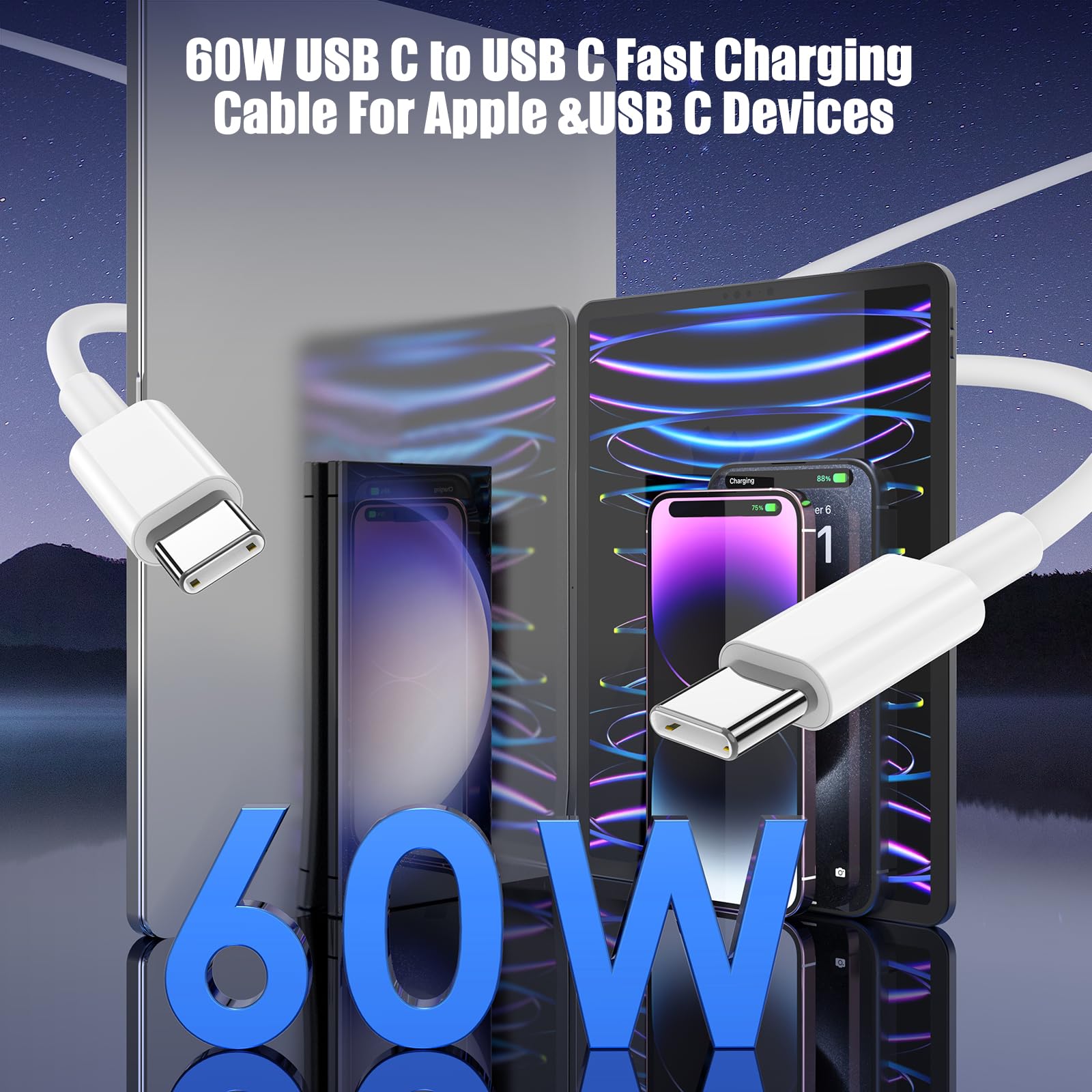 3-Pack [6.6FT+10FT+10FT] 60W USB C to USB C Cable, Type C Fast Charging Cable for iPhone Air 17 16e 16 15 Pro Plus Pro Max，for Galaxy S25/S24, for iPad Pro/Air/mini, for MacBook Pro/Air and More