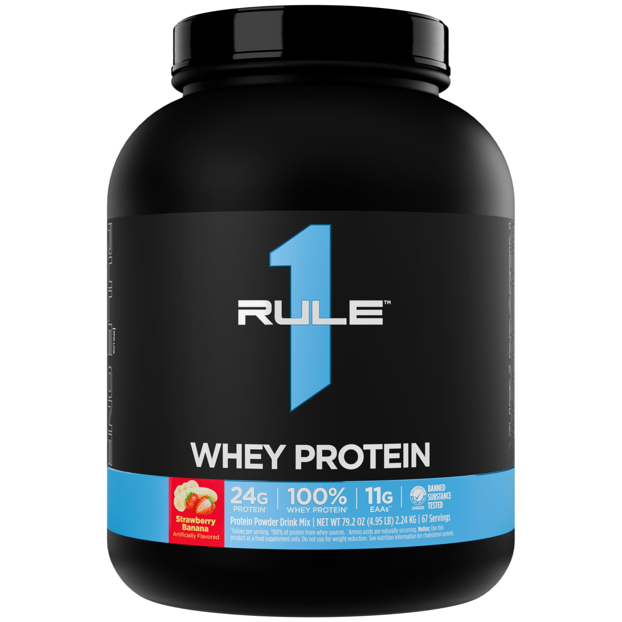 Rule 1 Proteins Whey Protein – 24g Fast-Acting Protein from All-Whey Sources with Naturally Occurring EAAs & BCAAs for Workout Recovery or Anytime Use (5 Pounds, Strawberry Banana)