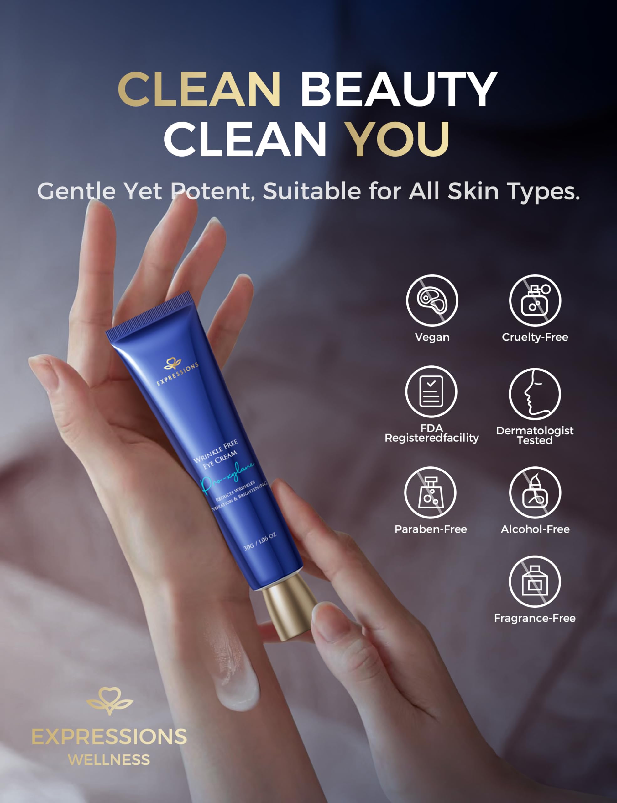 EXPRESSIONS WELLNESS Anti-Aging Eye Cream - Korean Under Eye Cream with Peptides & Niacinamide for Wrinkles, Dark Circles & Puffiness (1.06 oz.)