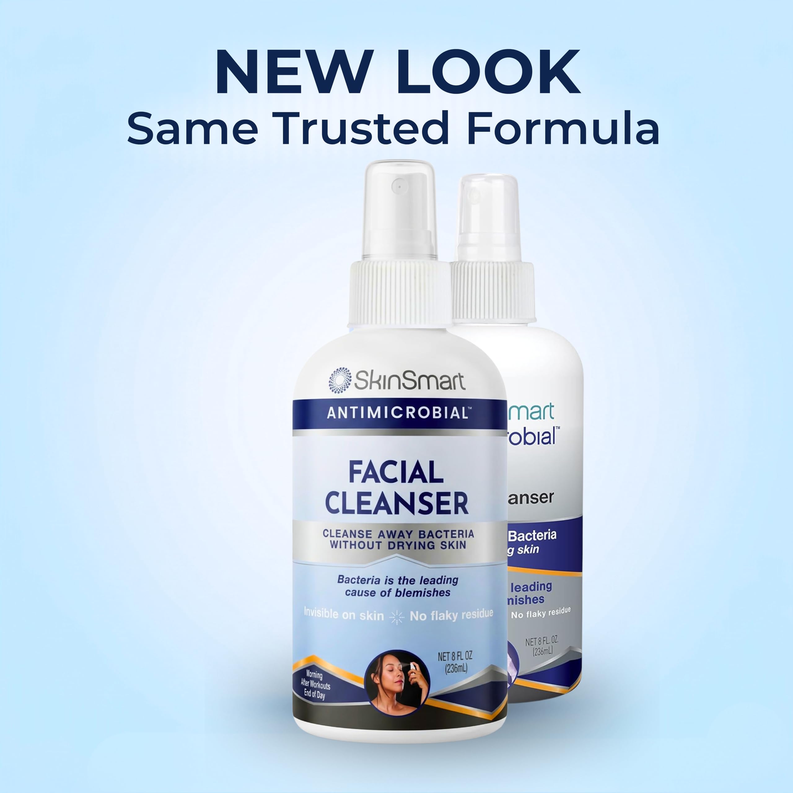 SkinSmart Antimicrobial Facial Cleanser for Breakouts & Blemishes; Hypochlorous Acid Formula Targets Bacteria to Reduce Skin Irritation and Flush Pores Clean, 8 oz Spray, All Ages & All Skin Types