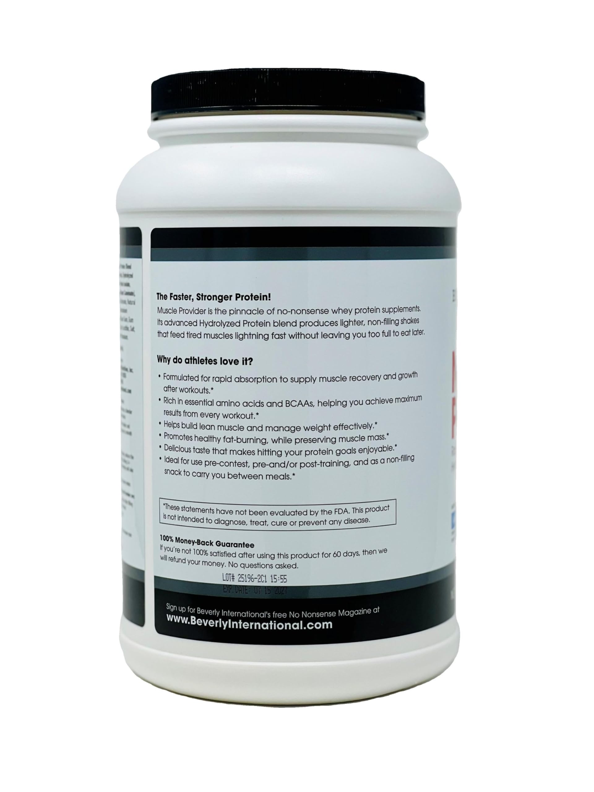 Beverly International Muscle Provider, 28 Servings, Vanilla. Super-Fast-Absorbing Whey Protein Powder for Recovery, Lean Muscle. Fills Your Muscles, not Your Stomach. Tastes Like Ice Cream