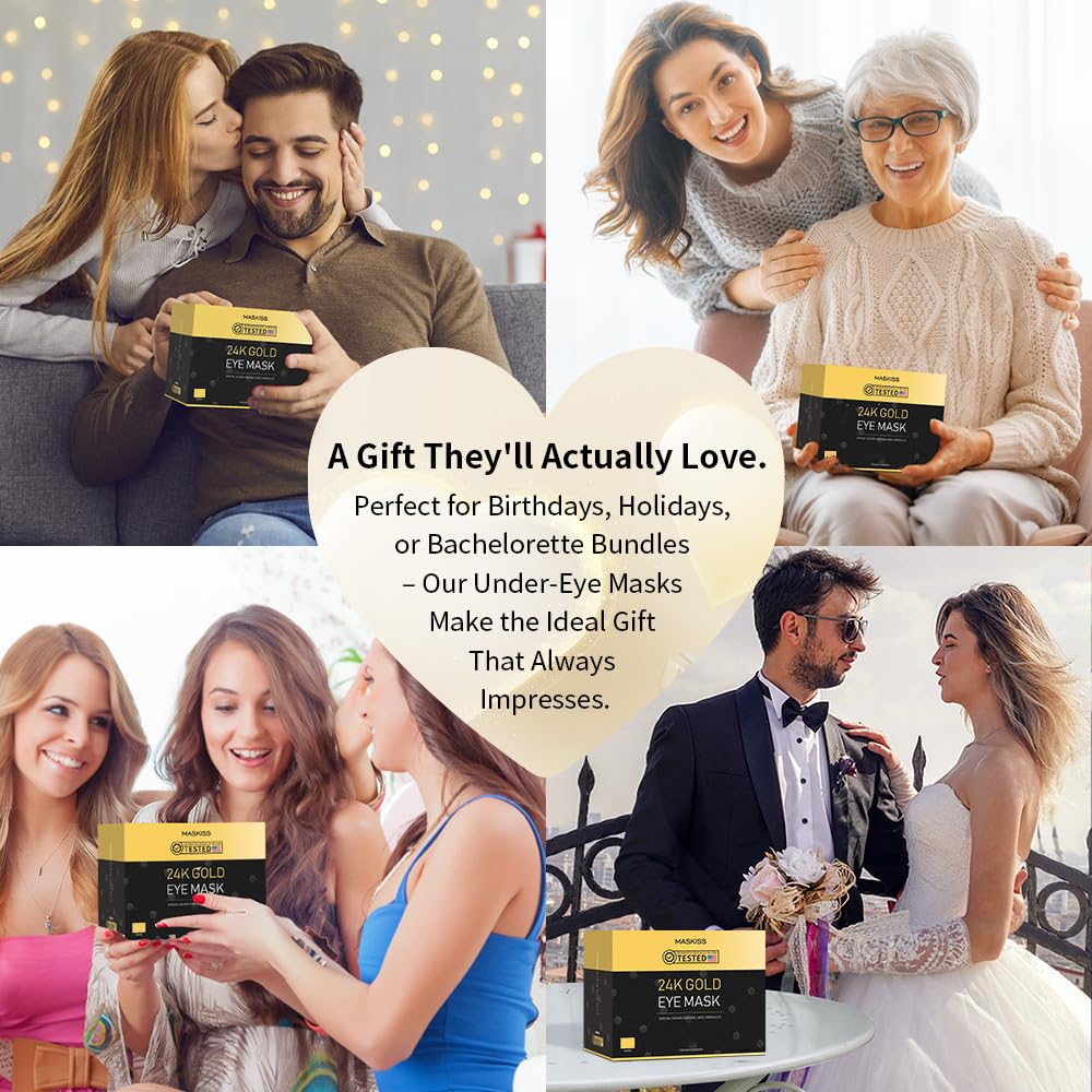 Maskiss 24k Gold Under Eye Patches (25 Pairs) - Collagen & Hyaluronic Acid Eye Mask for Dark Circles & Puffiness