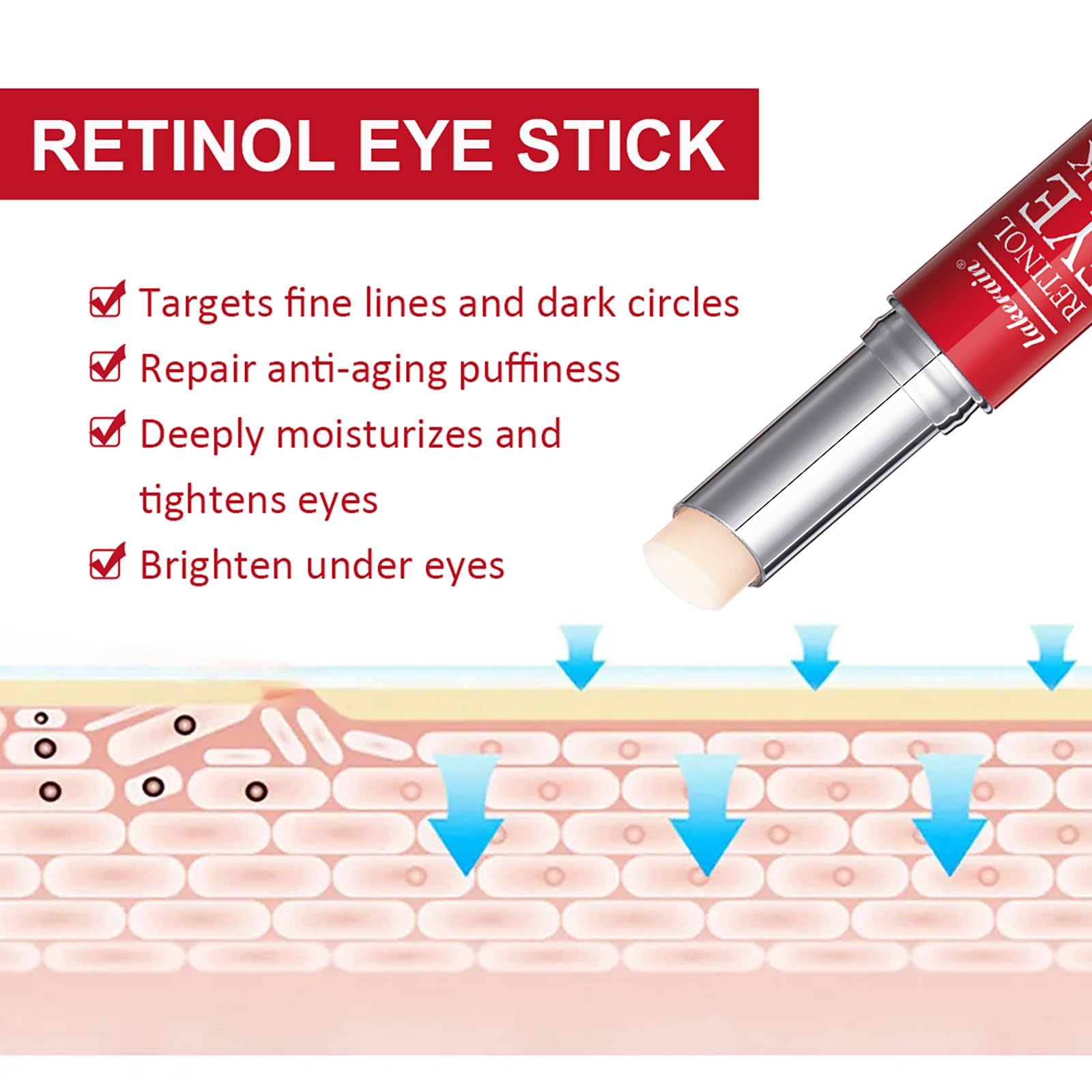 Retinol Eye Stick with Collagen & Hyaluronic Acid - Anti-Aging Eye Balm for Dark Circles, Puffiness & Wrinkles (Visible Results in 3-4 Weeks)