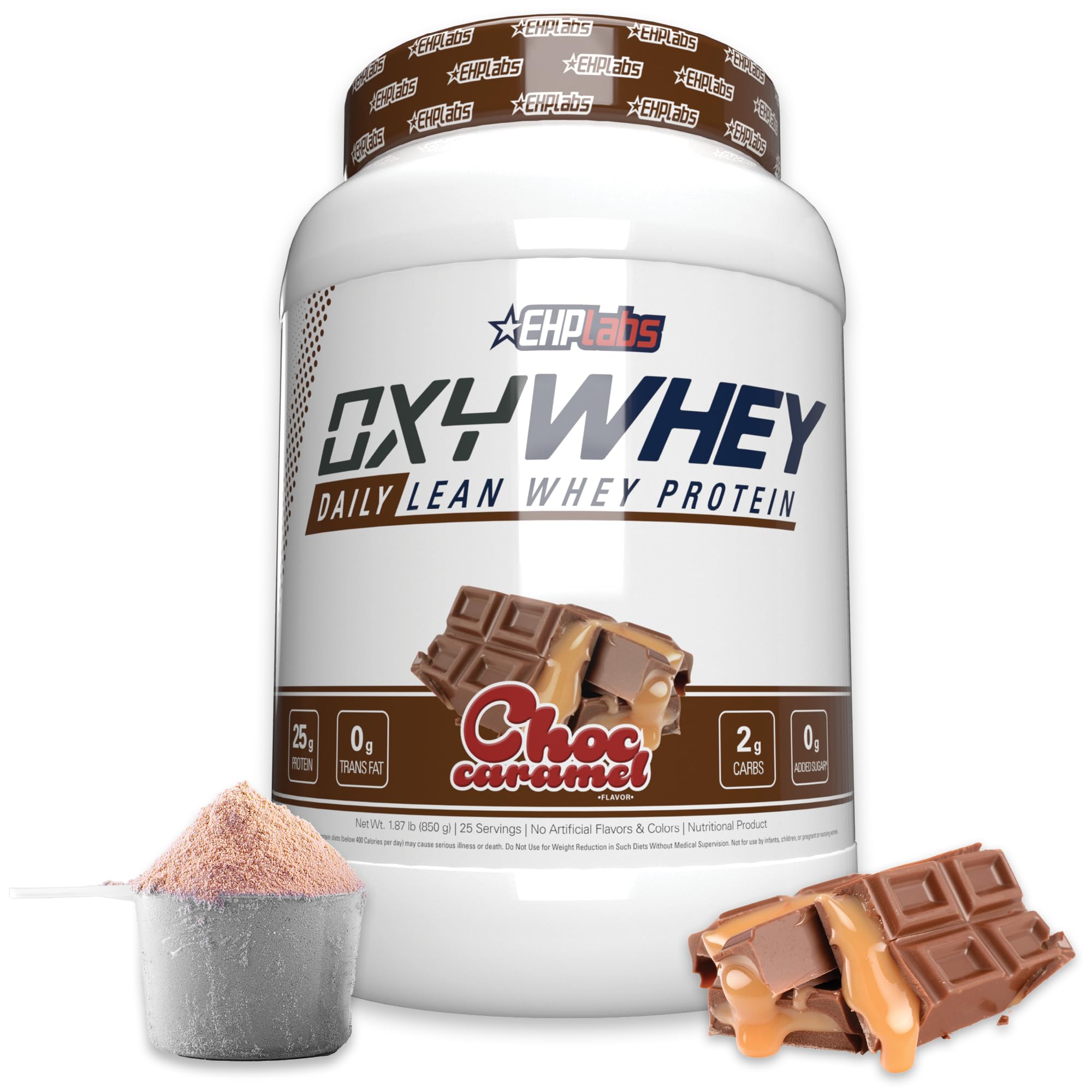 EHP Labs OxyWhey Whey Protein Isolate – 25g High Protein, Low Carb, Sugar Free Meal Replacement – Lean Whey Powder for Muscle Recovery – Non-GMO, Gluten Free – 25 Serves – Chocolate Caramel