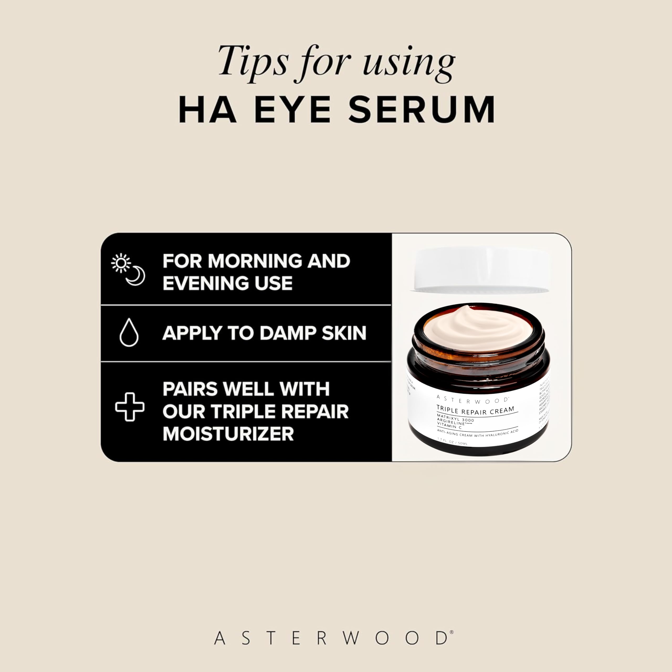 Asterwood Hyaluronic Acid Eye Serum with Matrixyl 3000 & Caffeine - Under Eye Treatment for Dark Circles, Bags & Wrinkles (0.5 Fl Oz)