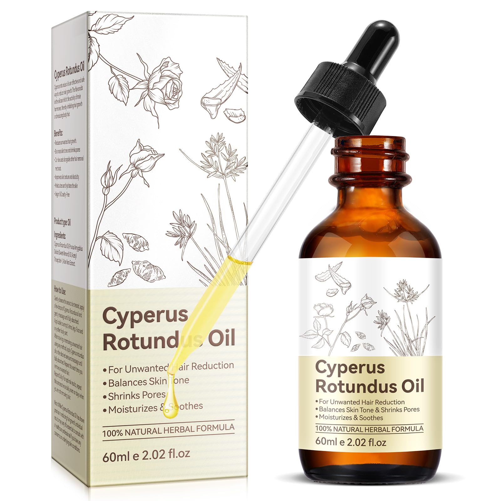 VXHDAG Cyperus Rotundus Oil for Hair Reduction – 100% Pure & Natural to Reduce Unwanted Body Hair, Balance Skin Tone, Shrink Pores, Moisturize & Soothe Skin – Safe for All Types (2.02 oz)