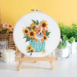 Dog Floral Embroidery Kit DIY Cotton Fabric Needlework Beginner Craft Set