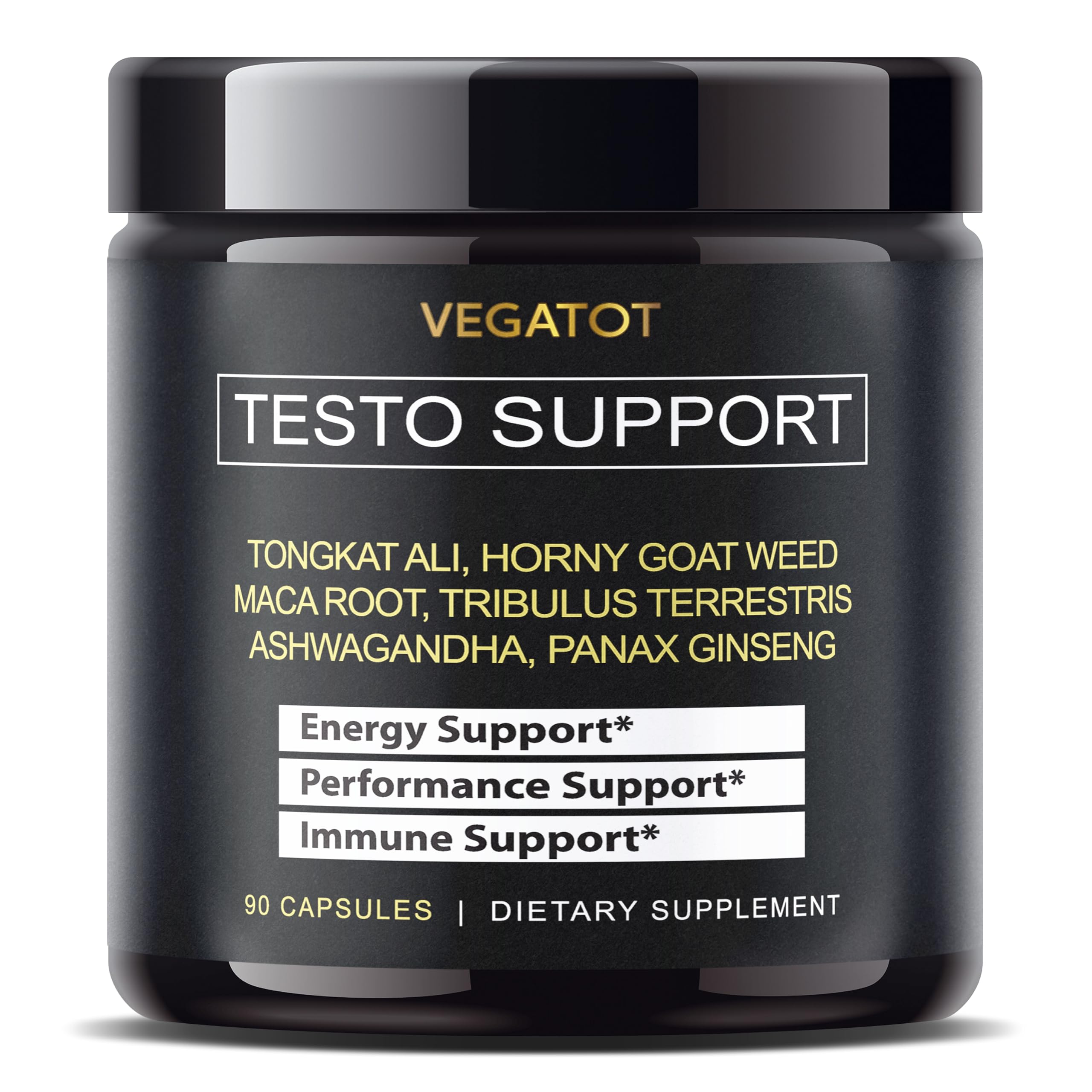 VEGATOT 8 in 1 testosterone support capsules men Tongkat Ali Ginseng Maca Ashwagandha Tribulus energy stamina circulation performance bottle
