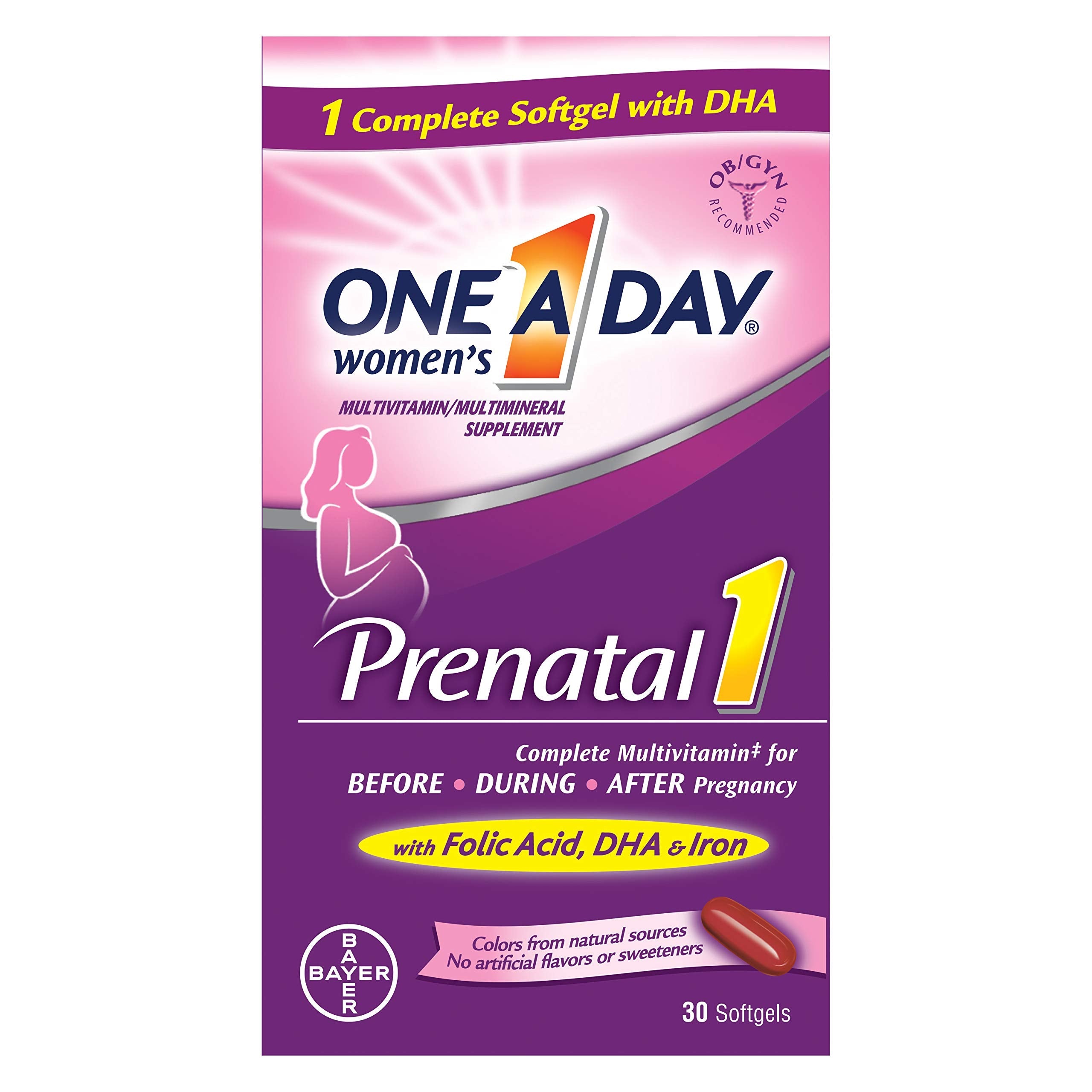 One-A-Day Prenatal 1 with DHA & Folic Acid Softgels, 30 ea (Pack of 6)