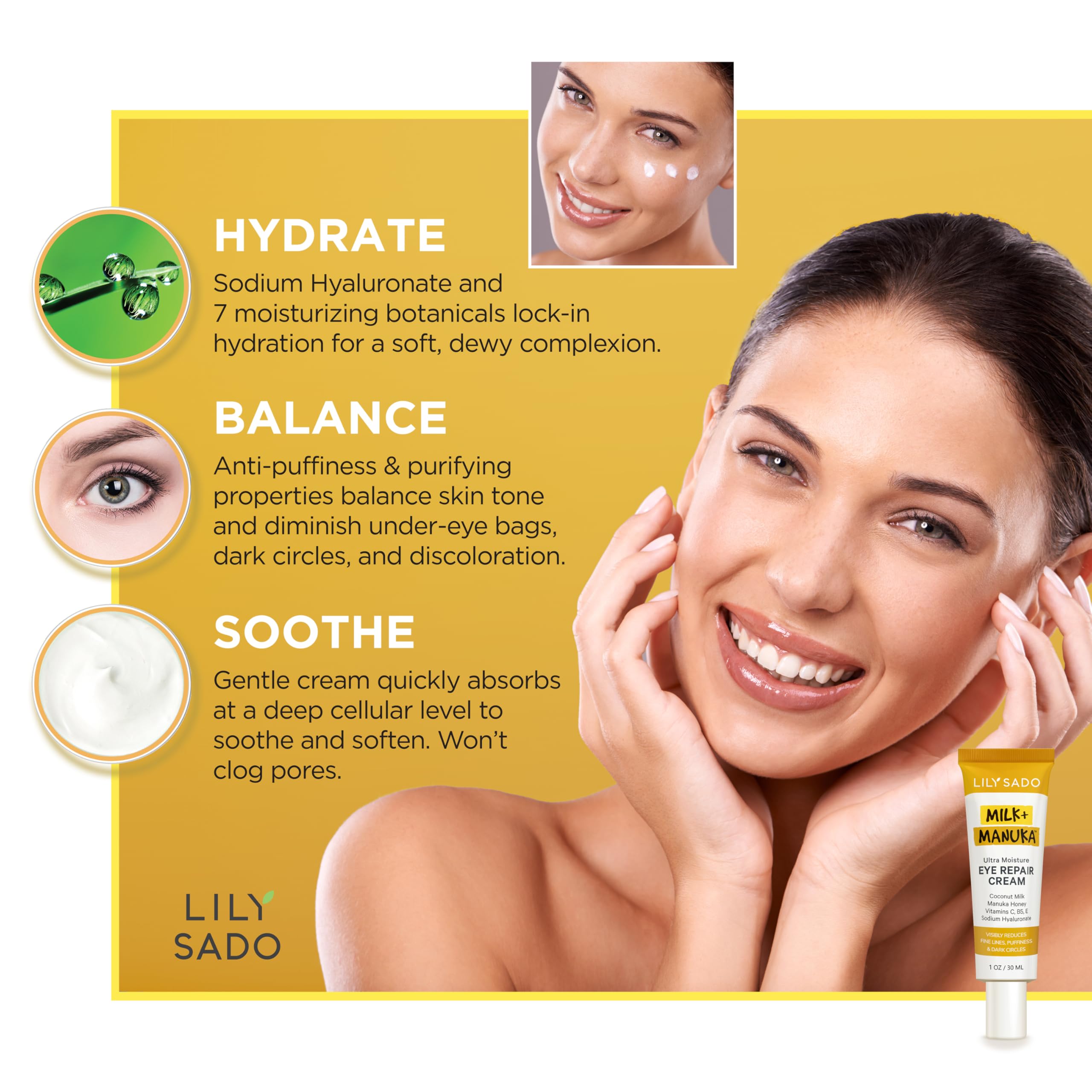 LILY SADO MILK+MANUKA™ Eye Repair Cream – Coconut Milk & Manuka Honey (30ml)