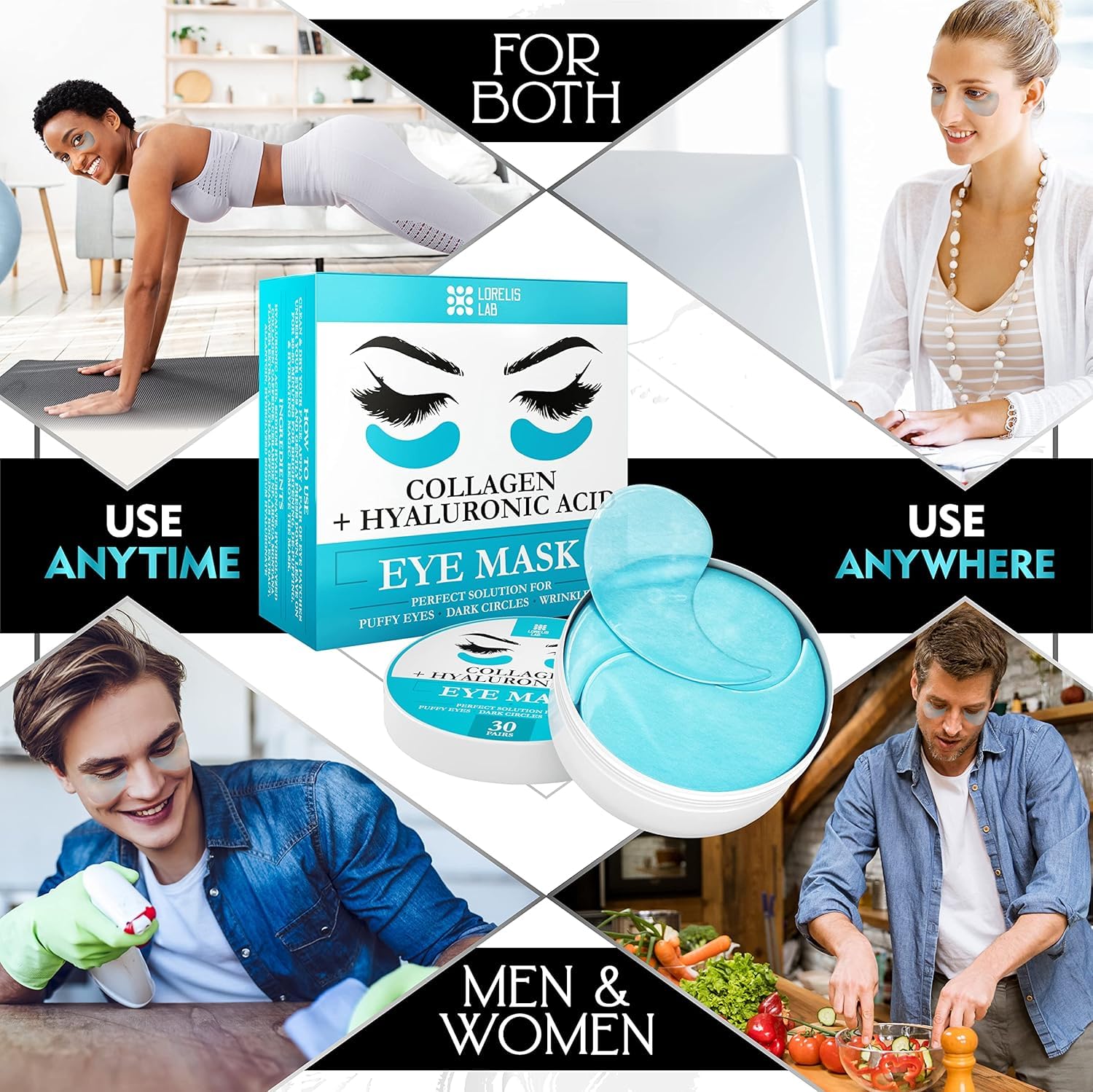 Under Eye Patches - Collagen, Caffeine & Hyaluronic Acid (30 Pairs)