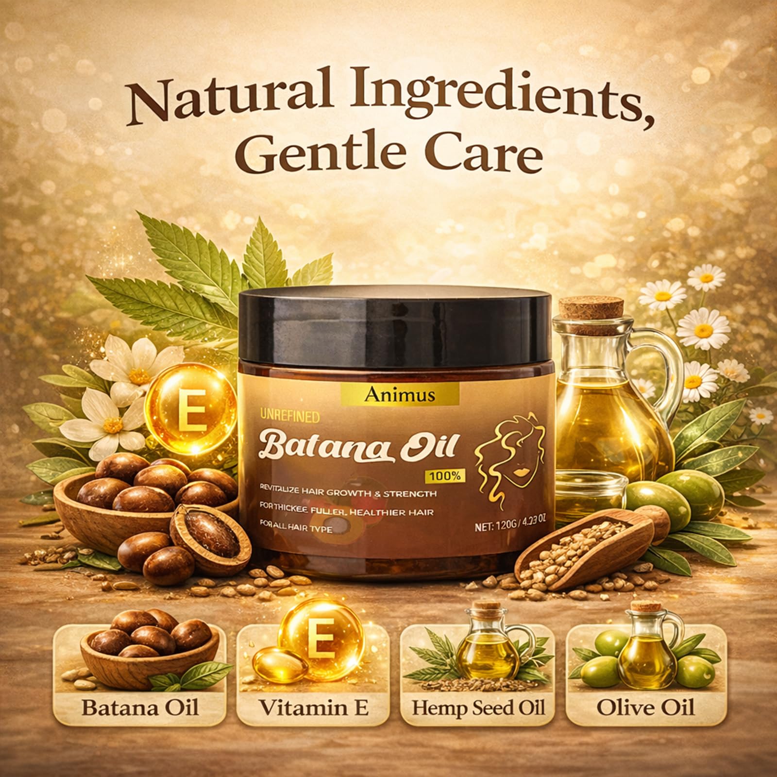 Animus Batana Oil for Hair Growth, Animus Batana Natural Hair Growth Oil, 100% Raw Batana Oil Paste, Batana Oil Paste Hair Mask, Grows New Hair for Men & Women, Essence for All Hair Types