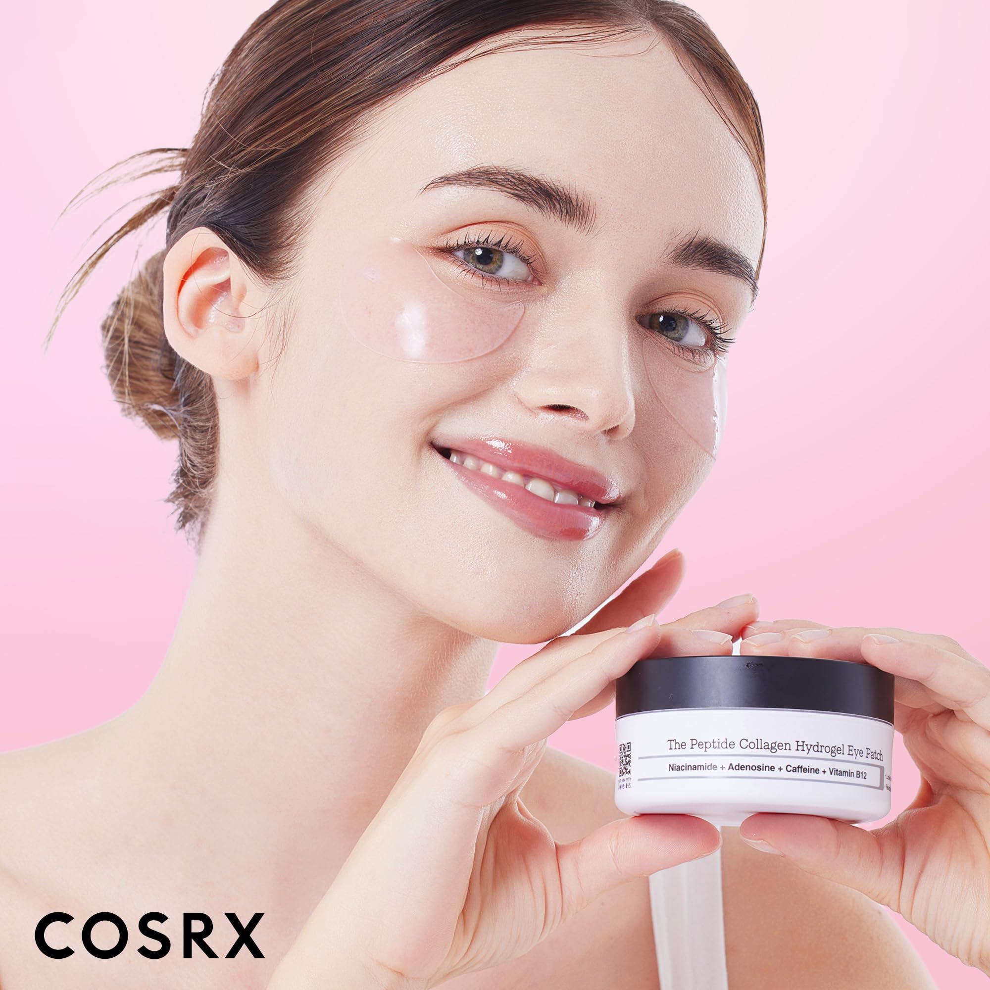 COSRX Pink Peptides Collagen Hydrogel Eye Patch - 60 Patches - Revitalizing Under Eye Mask for Dark Circles & Puffiness