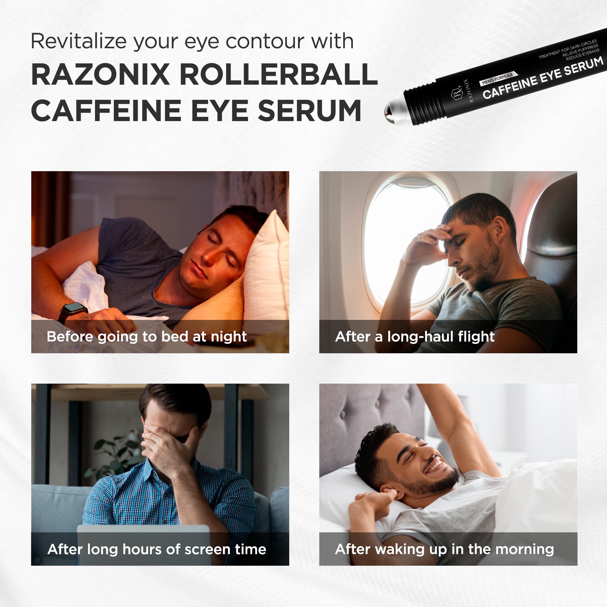 RAZONIX Eye Bags Treatment for Men - Caffeine Eye Roller (Medium)