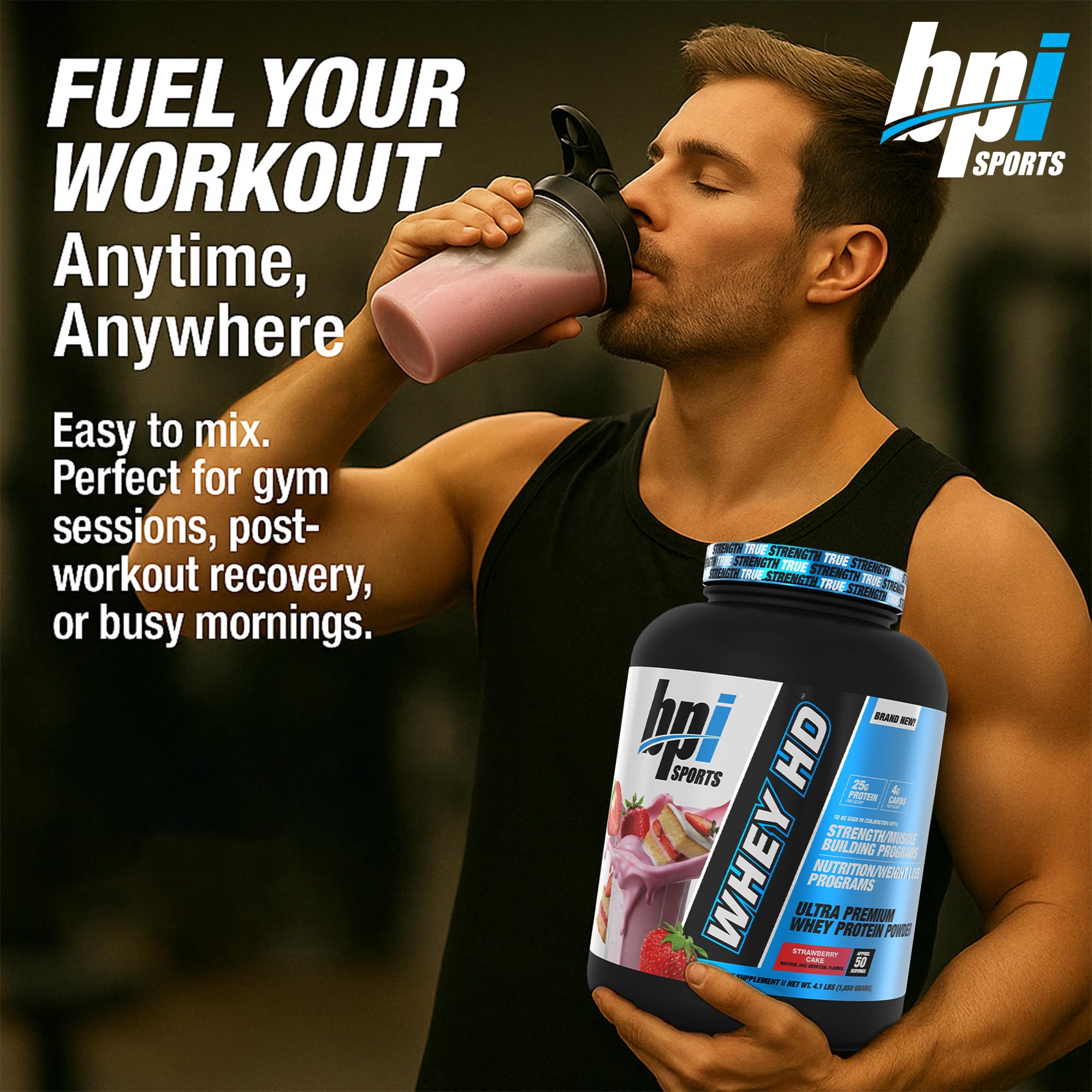 BPI Sports Whey HD Ultra Premium Protein Powder Isolate | Workout Whey Protein Powder for Men & Women for Muscle Gain | Milk Protein Concentrates | Strawberry Cake, 4.07 Pound
