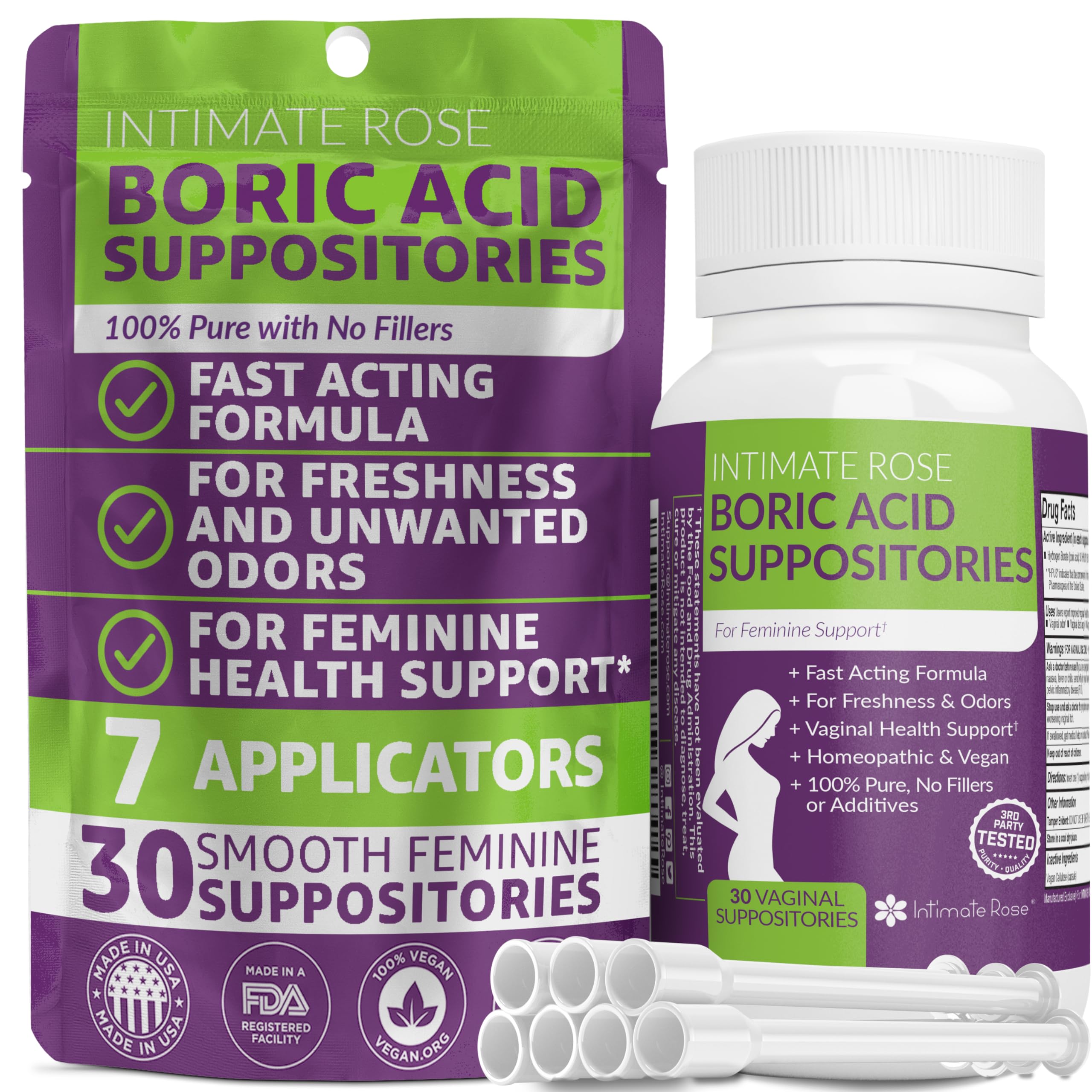 Intimate Rose Boric Acid Suppositories - Manages Odor - Promote pH Balance for Women Vaginal