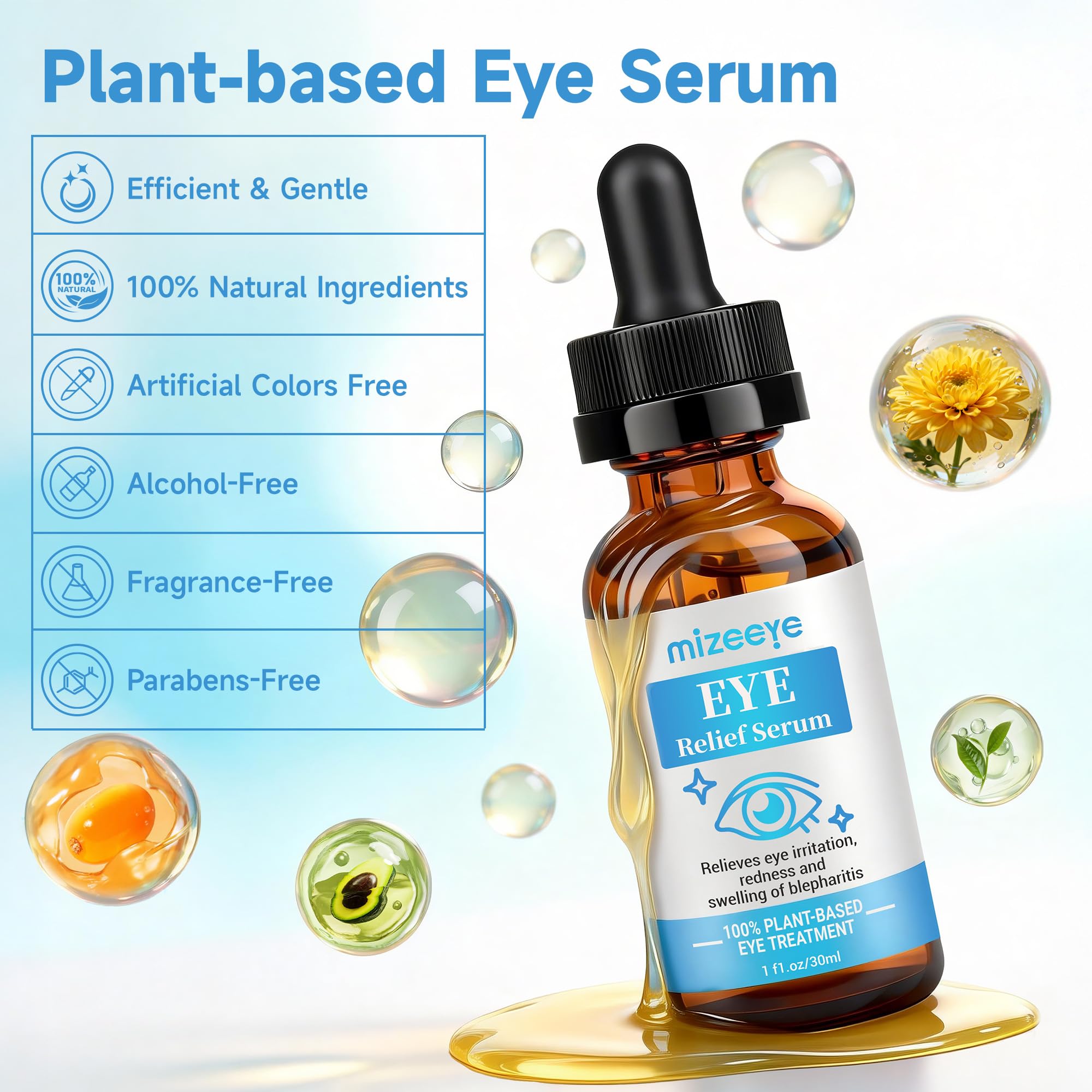 Soothing Eye Serum for Chalazion & Blepharitis Support - Eyelid Treatment with Avocado Oil, Sea Buckthorn & Caffeine (1 fl. oz / 30ml)